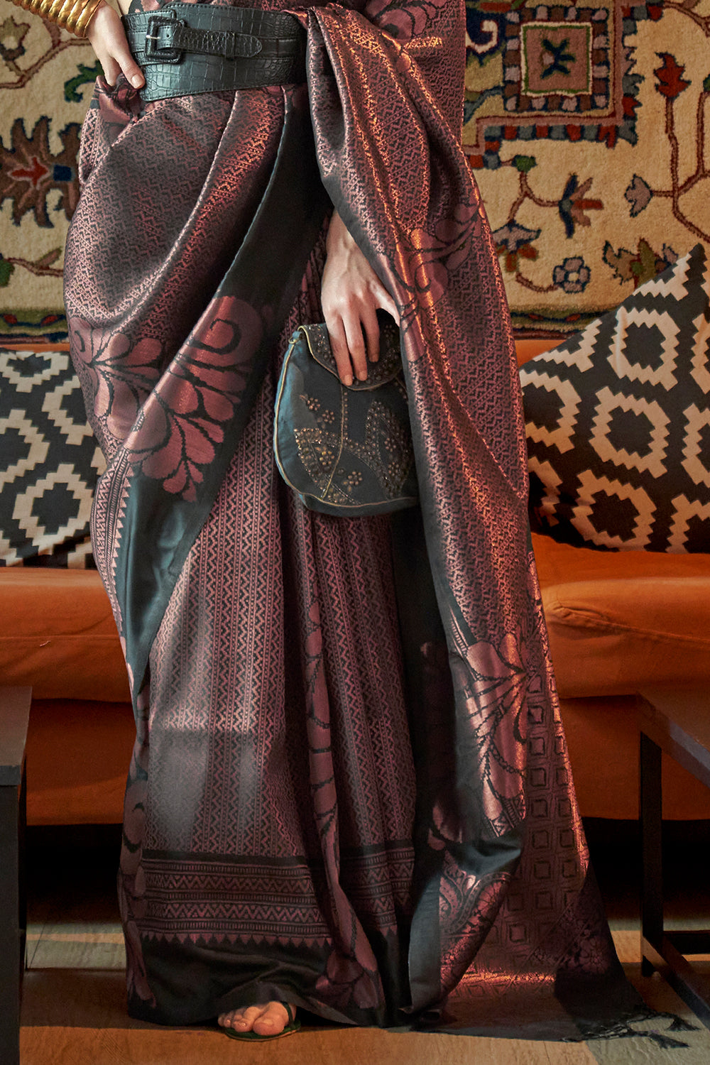 Black Kanjivaram Pure Soft Semi Silk Saree With Unstiched Attractive Blouse Piece