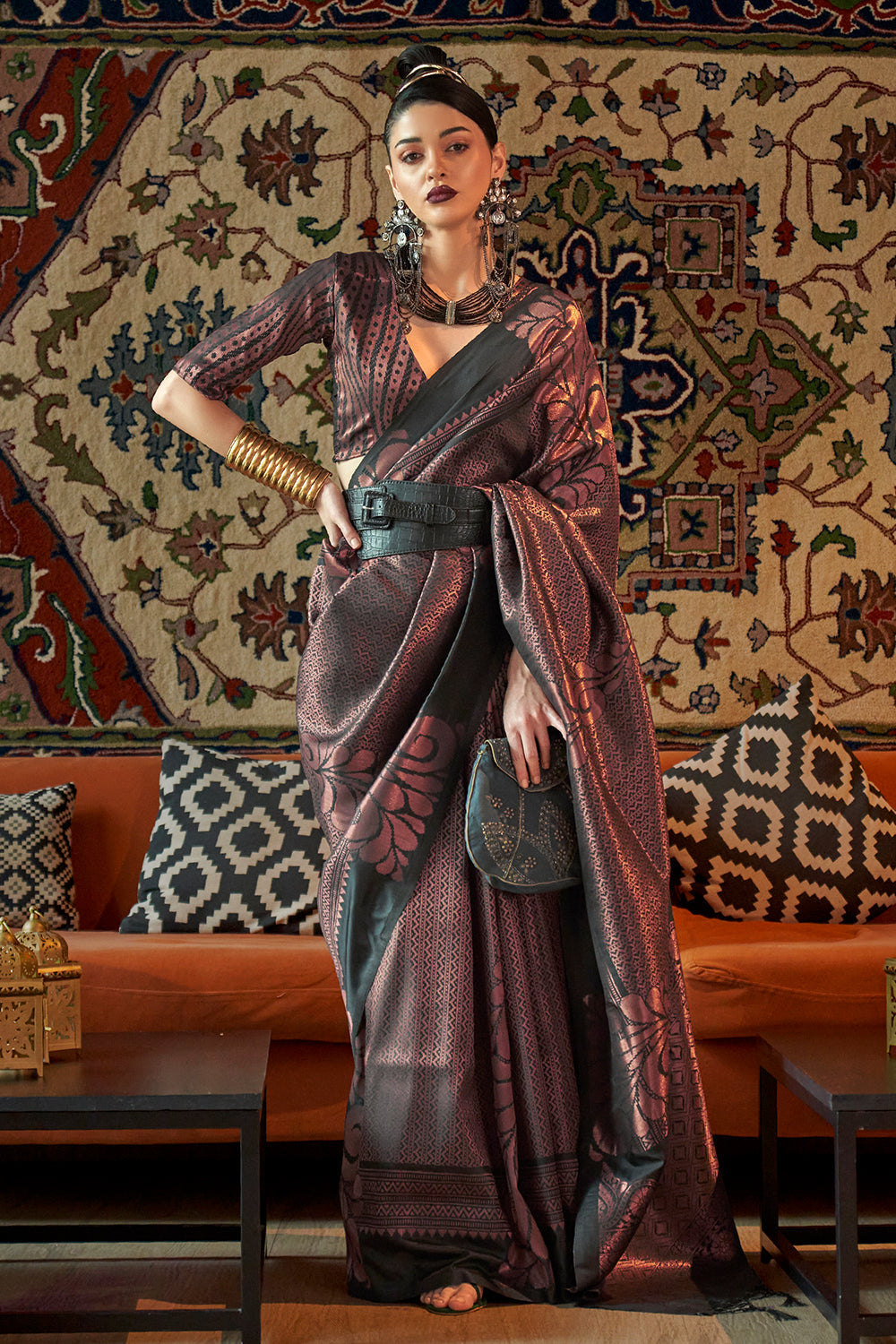 Black Kanjivaram Pure Soft Semi Silk Saree With Unstiched Attractive Blouse Piece