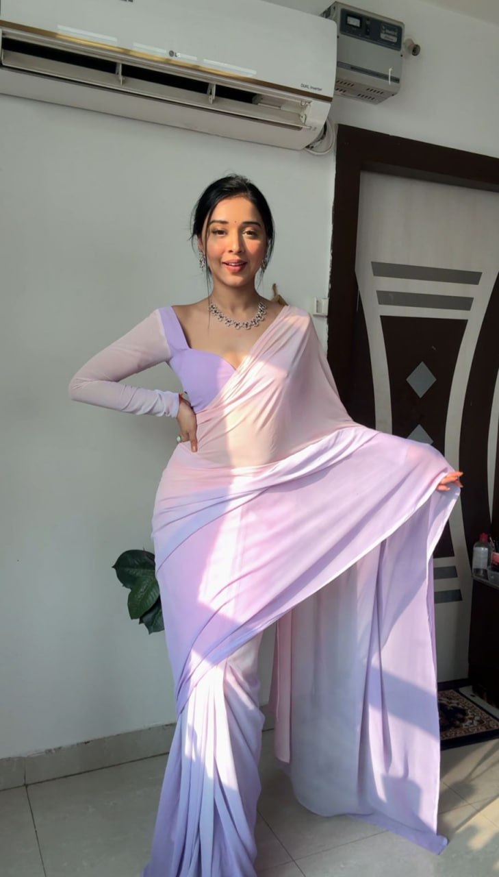 Lavender Ready to Wear Georgette Saree With Unstitched Blouse Piece