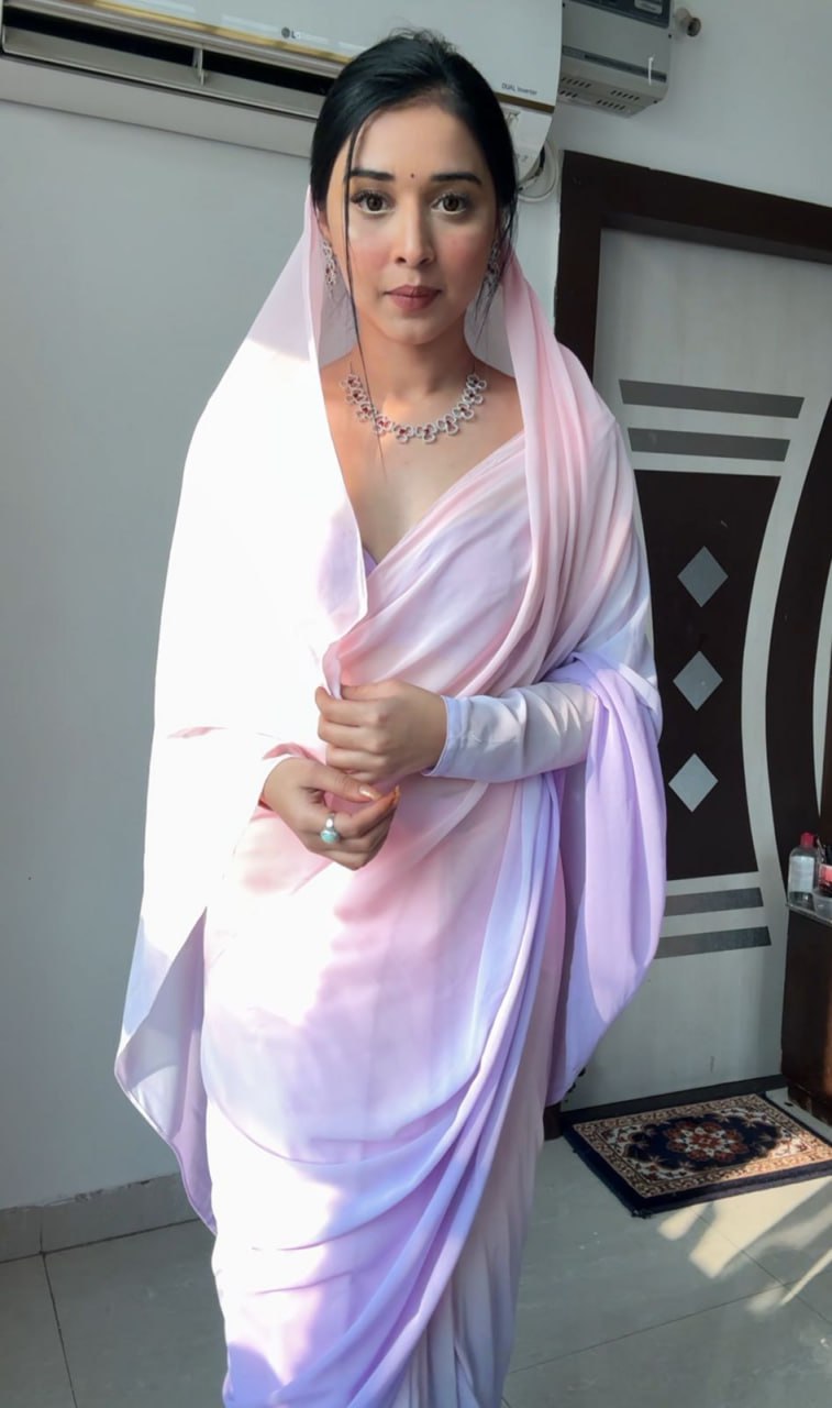 Lavender Ready to Wear Georgette Saree With Unstitched Blouse Piece