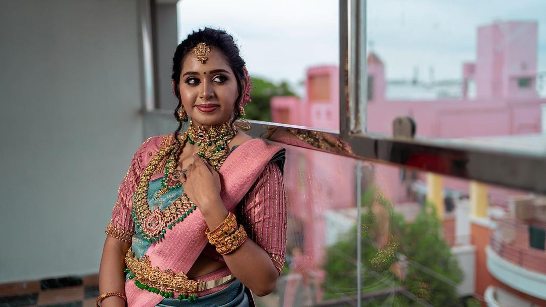 Sky & Pink Kanjivaram Pure Soft Semi Silk Saree With Unstiched Attractive Blouse Piece