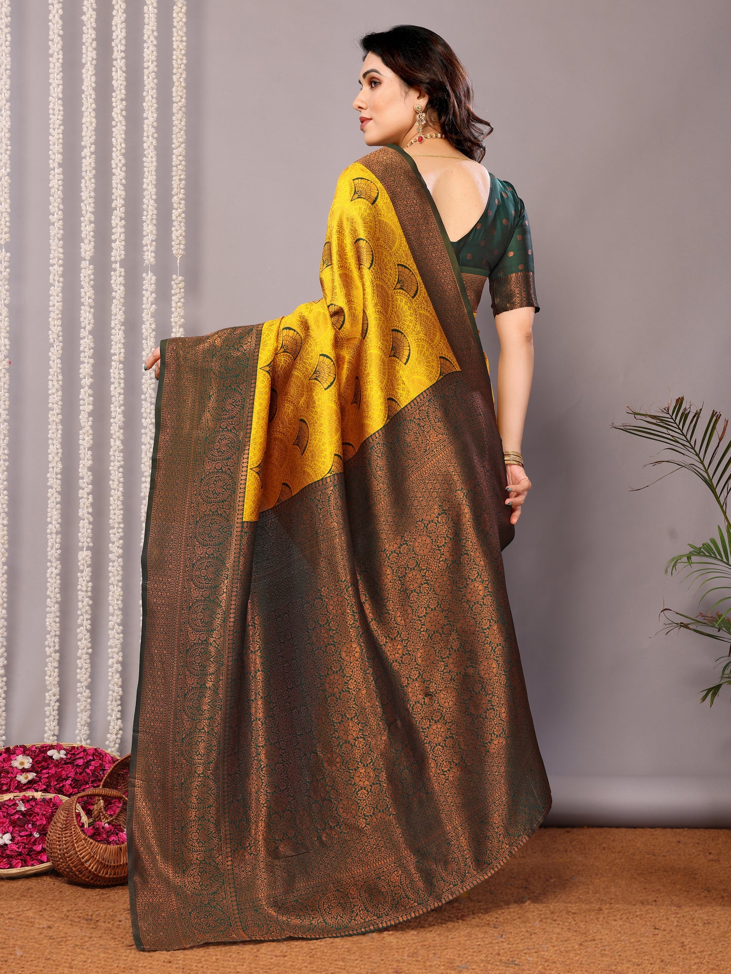 Yellow Green Pure Soft Banarasi Silk Saree With Engrossing Blouse Piece
