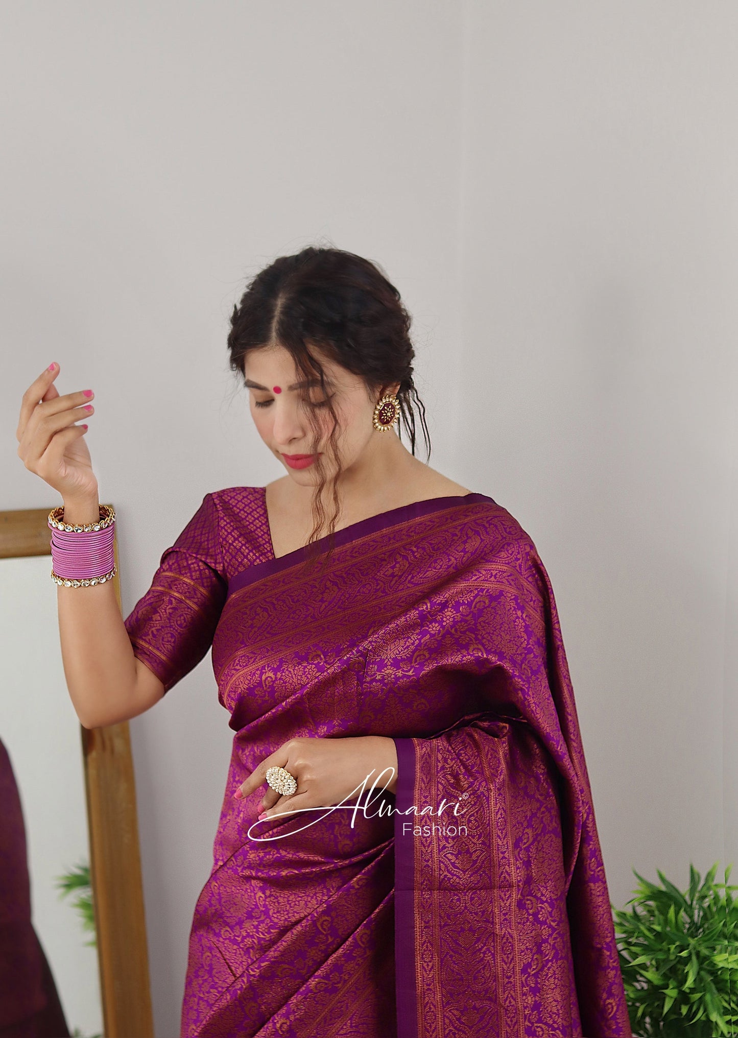 Magenta With Copper Zari Combination Pure Soft Silk Saree Stylish Blouse Piece