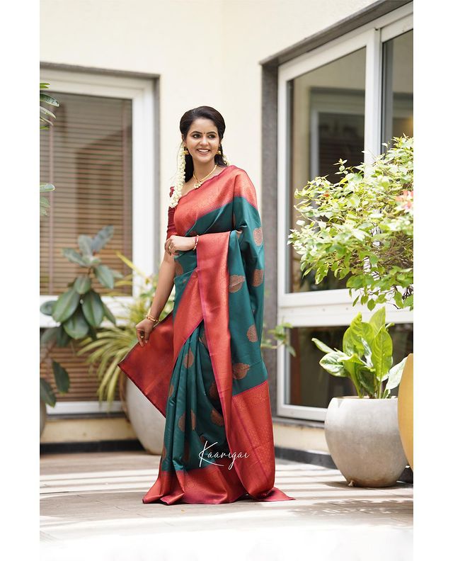 Teal Blue Pure Soft Silk Saree With Attractive Blouse Piece