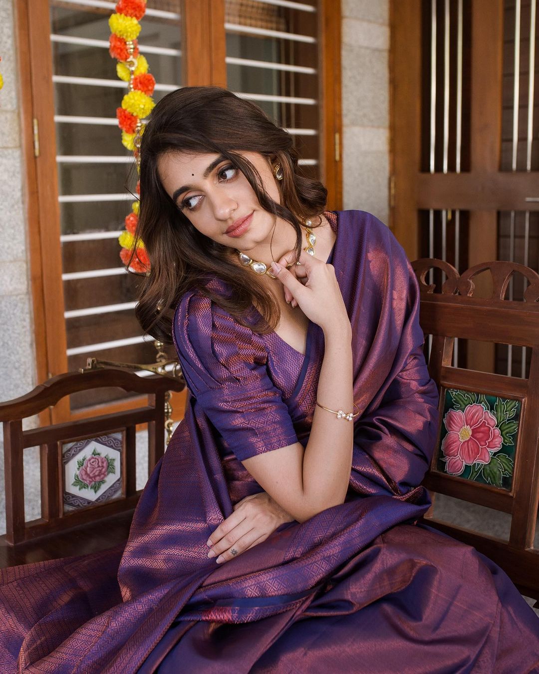 Violet Pure Soft Semi-Silk Saree Stylish Blouse Piece