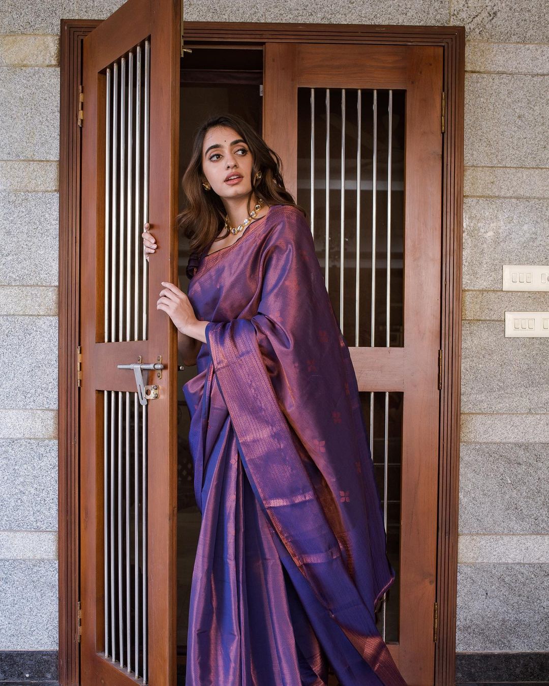 Violet Pure Soft Semi-Silk Saree Stylish Blouse Piece