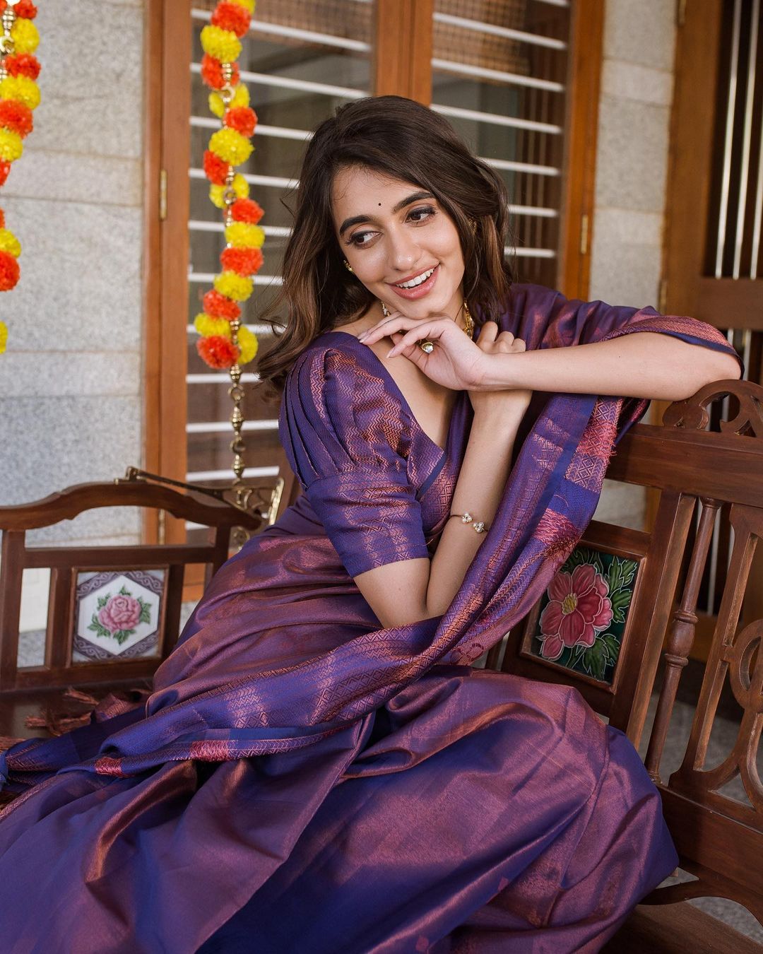 Violet Pure Soft Semi-Silk Saree Stylish Blouse Piece