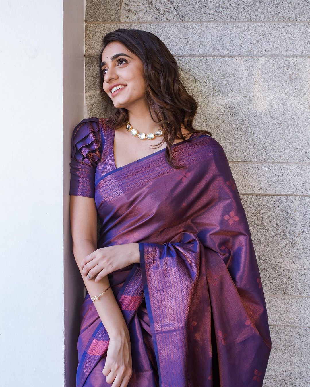 Violet Pure Soft Semi-Silk Saree Stylish Blouse Piece