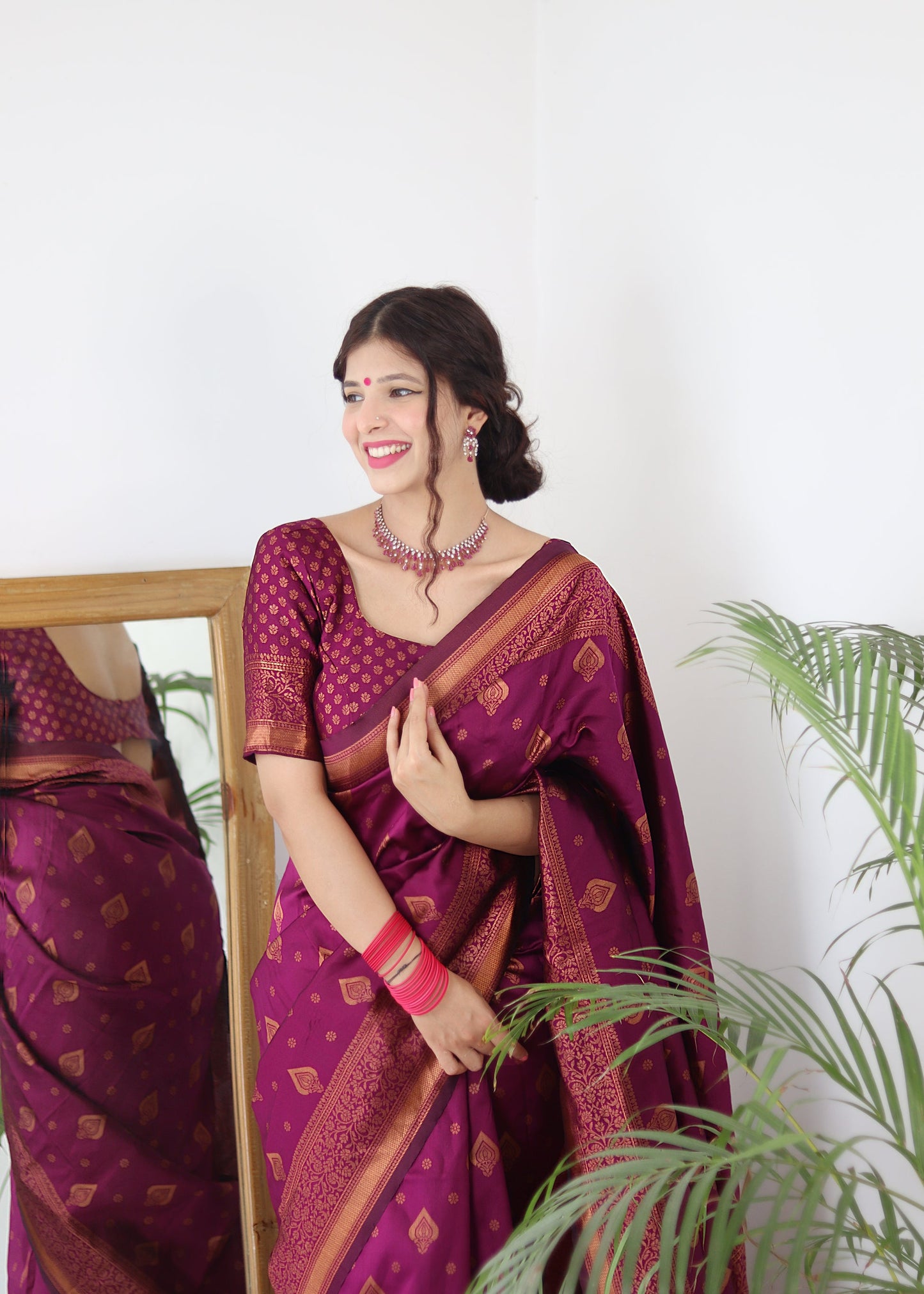 Wine Pure Soft Silk Saree With Twirling Blouse Piece