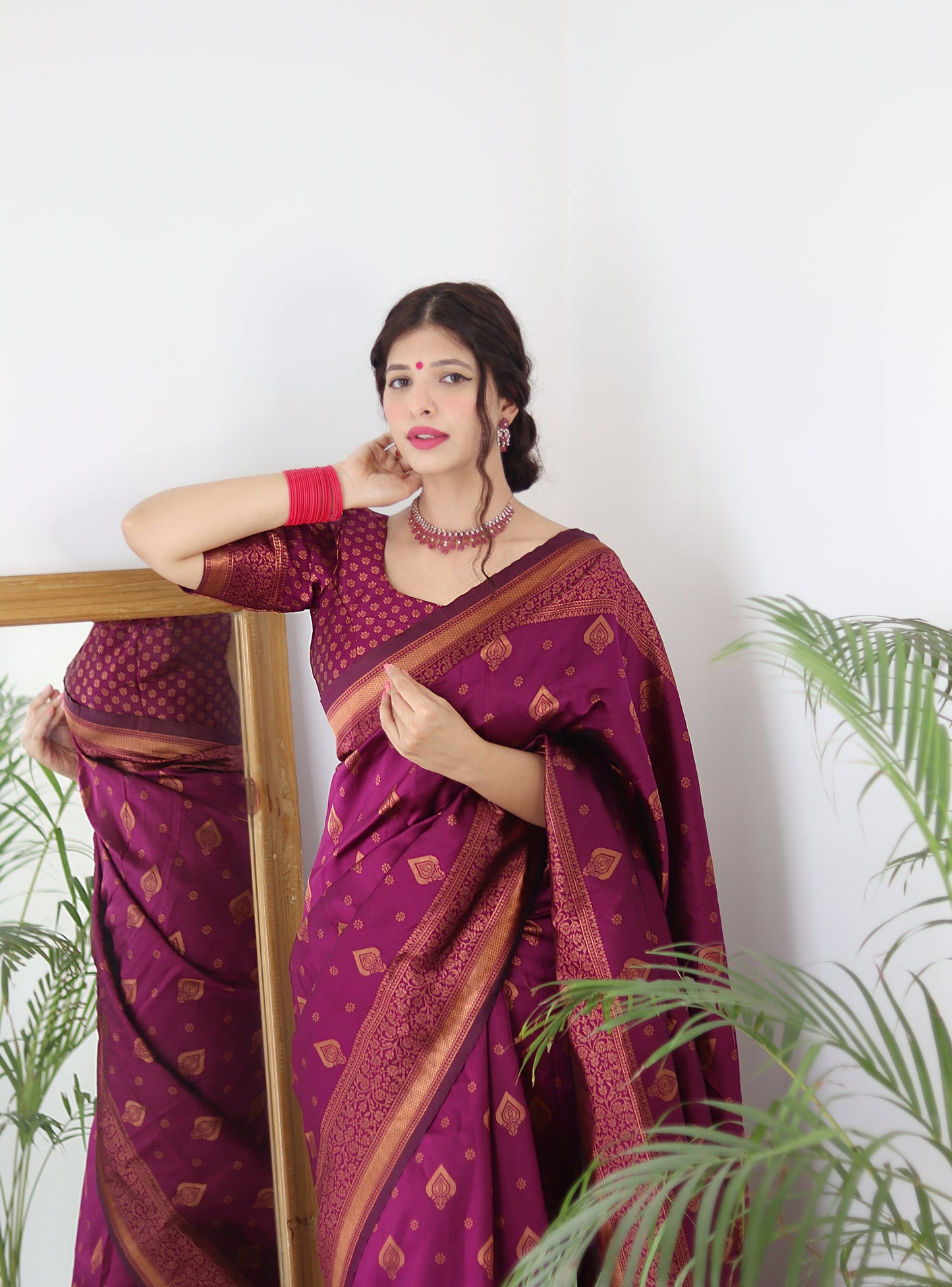 Wine Pure Soft Silk Saree With Twirling Blouse Piece