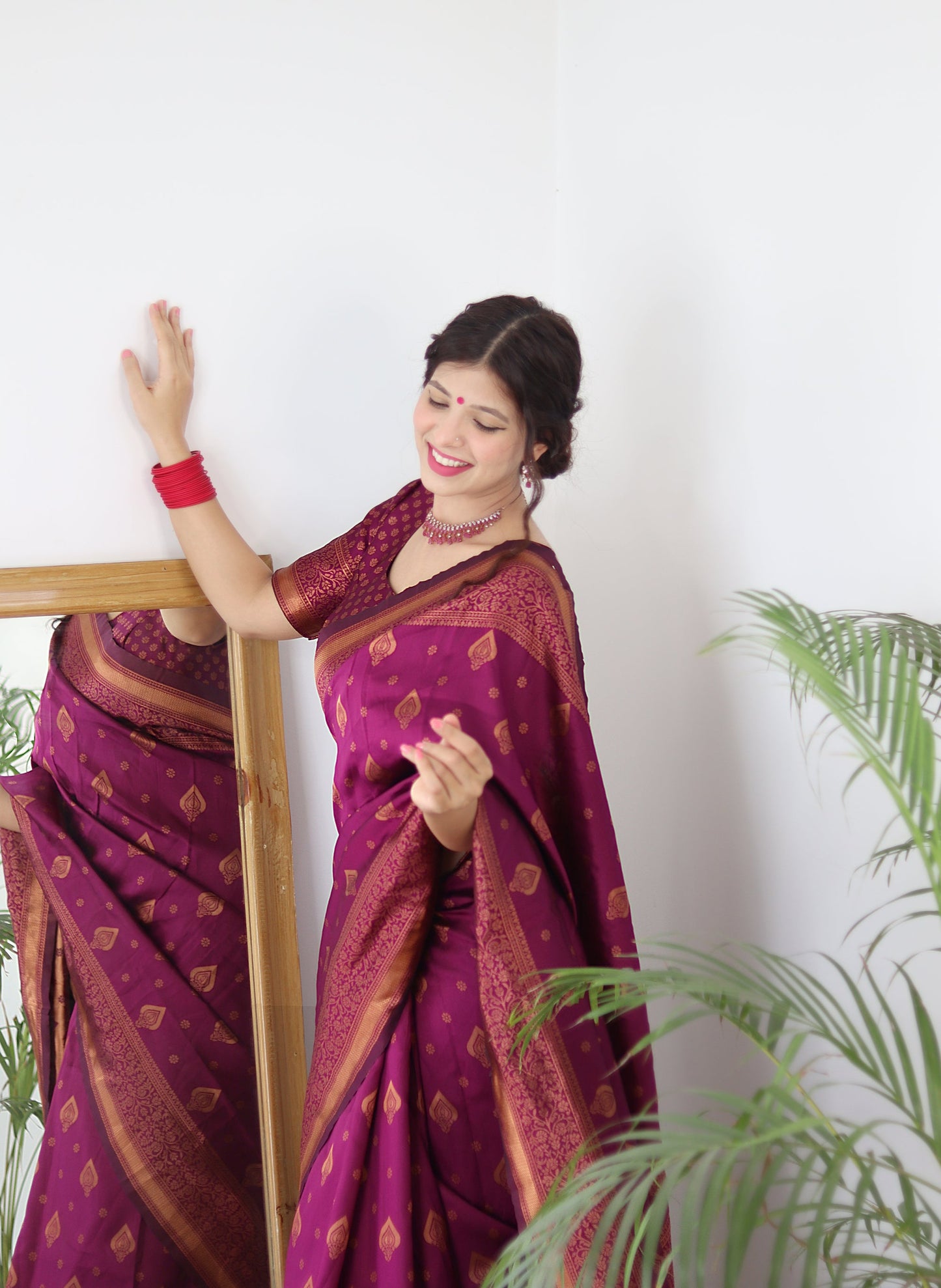 Wine Pure Soft Silk Saree With Twirling Blouse Piece