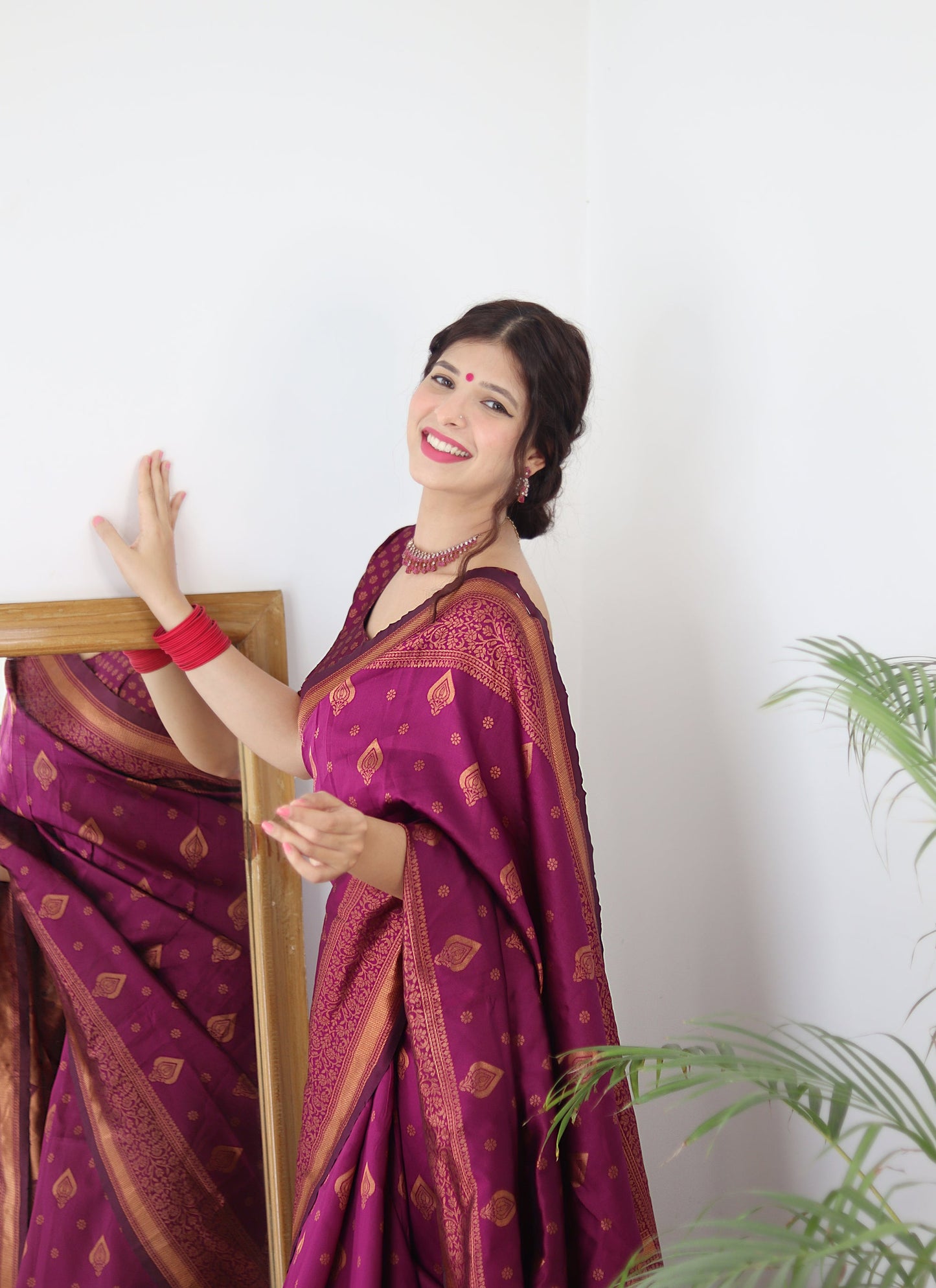 Wine Pure Soft Silk Saree With Twirling Blouse Piece