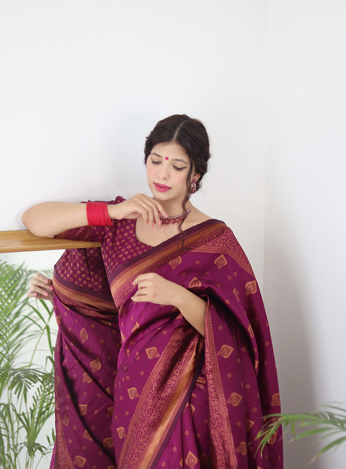 Wine Pure Soft Silk Saree With Twirling Blouse Piece