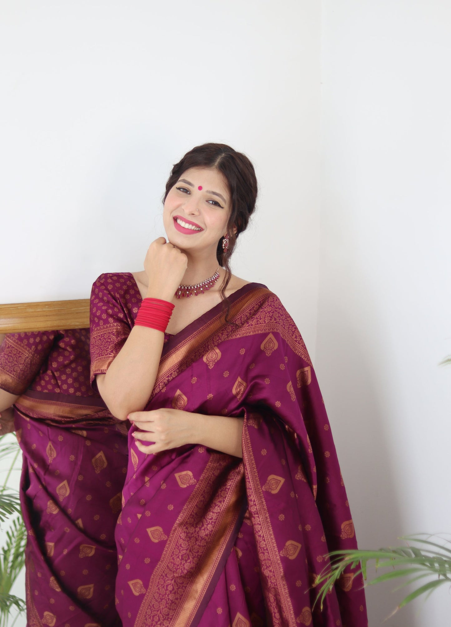 Wine Pure Soft Silk Saree With Twirling Blouse Piece