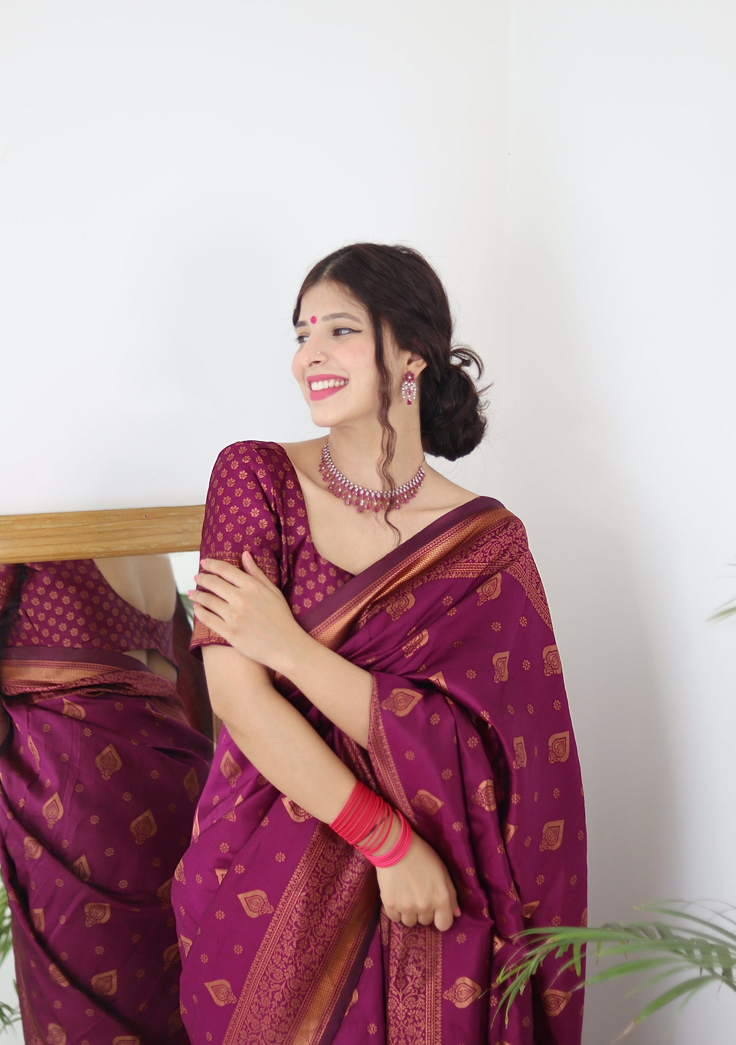 Wine Pure Soft Silk Saree With Twirling Blouse Piece