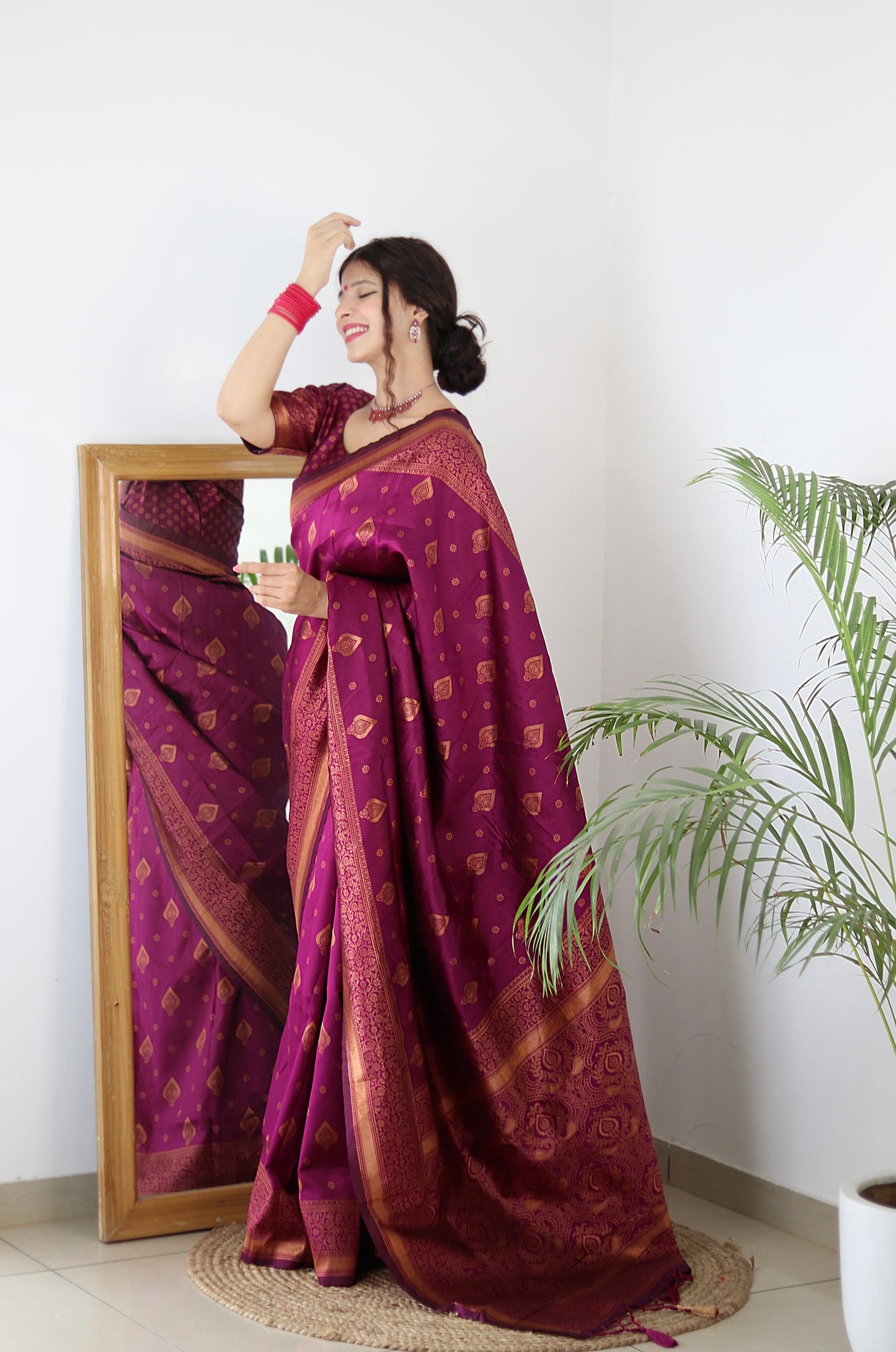 Wine Pure Soft Silk Saree With Twirling Blouse Piece