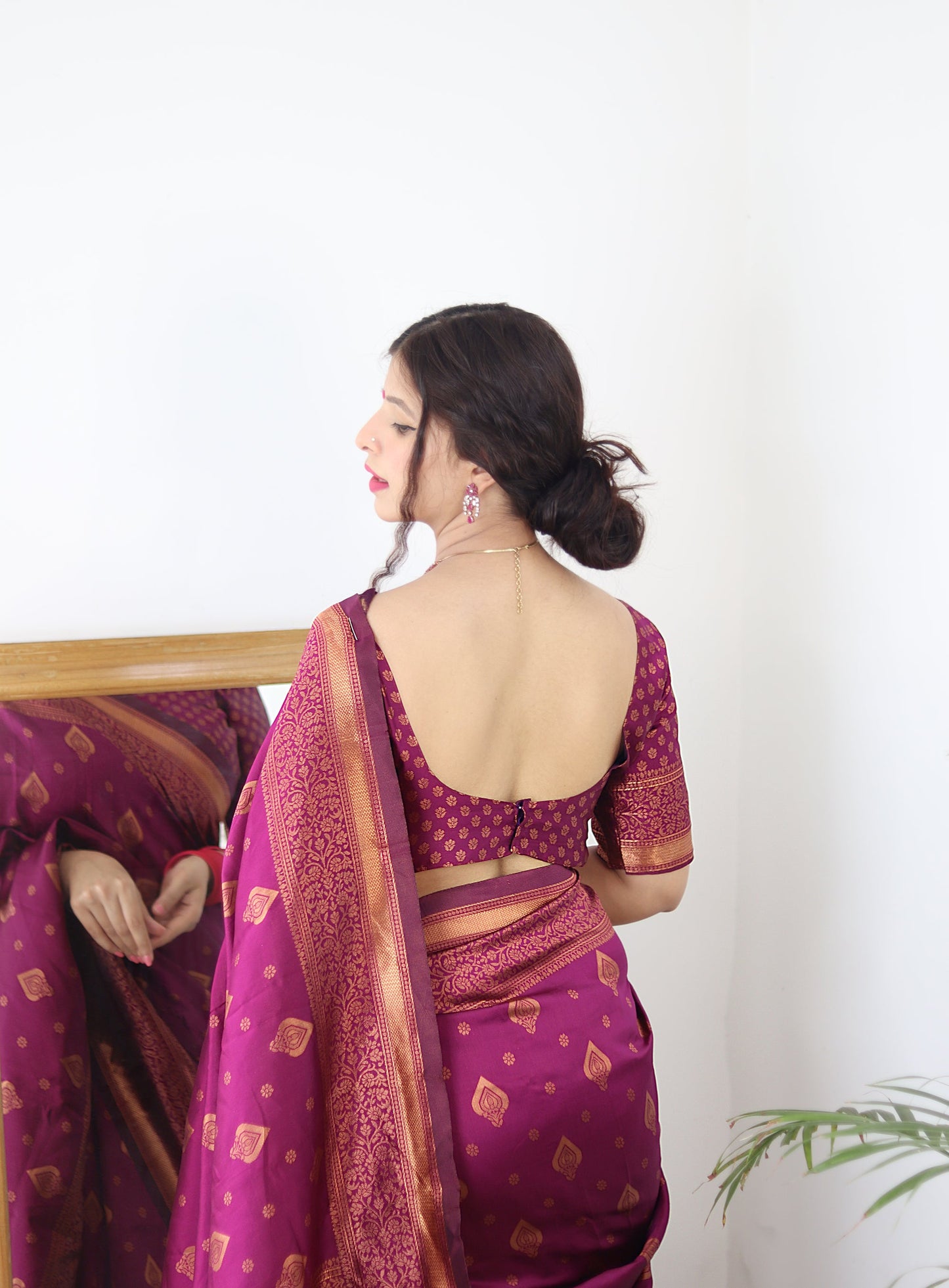 Wine Pure Soft Silk Saree With Twirling Blouse Piece