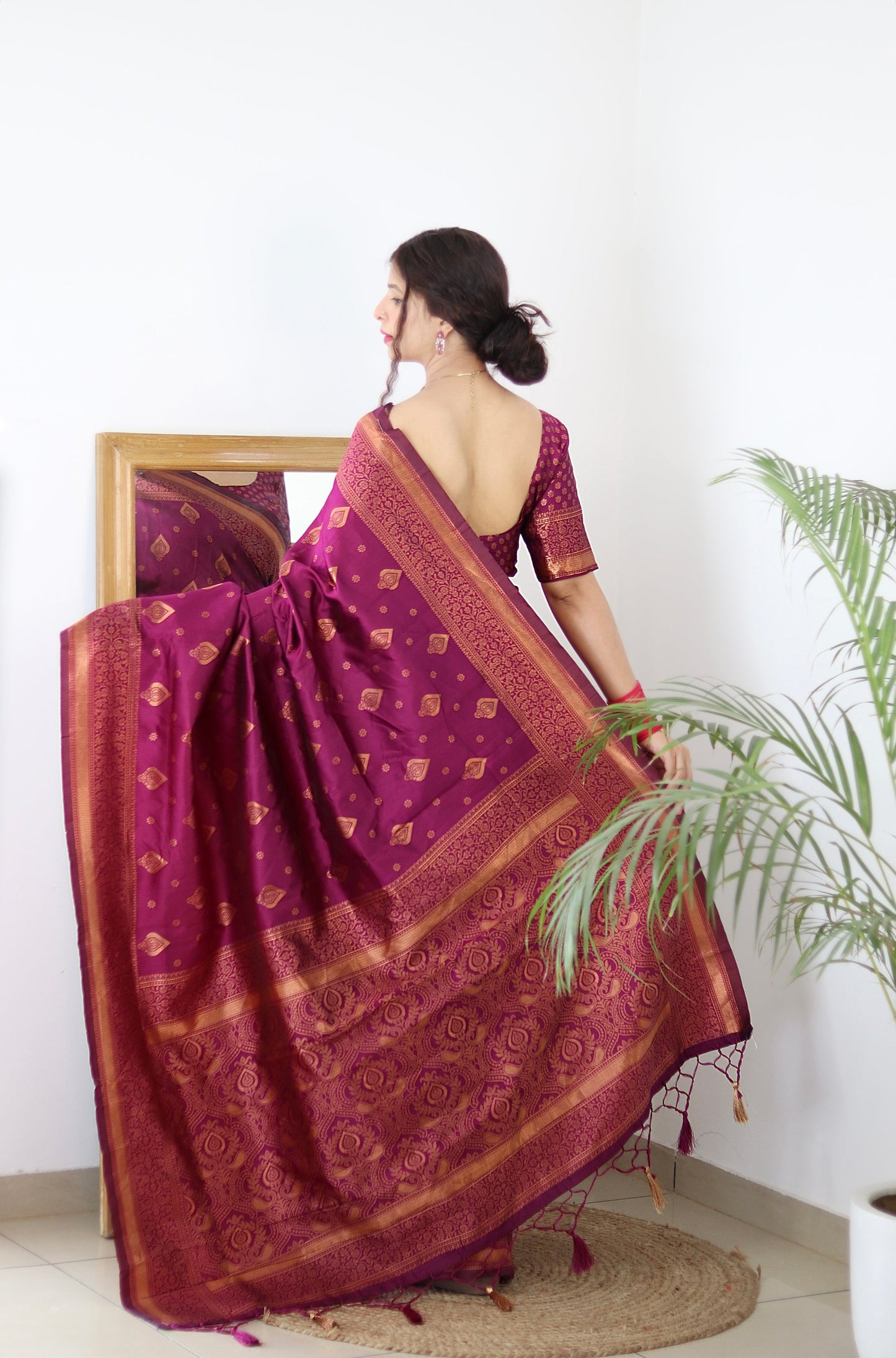 Wine Pure Soft Silk Saree With Twirling Blouse Piece
