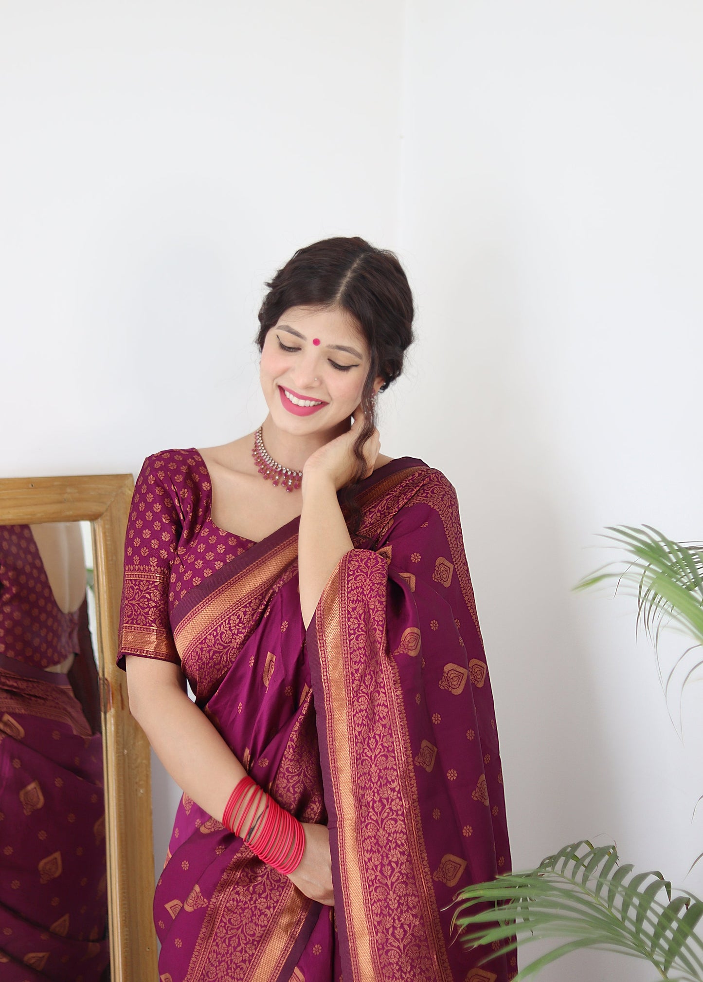 Wine Pure Soft Silk Saree With Twirling Blouse Piece