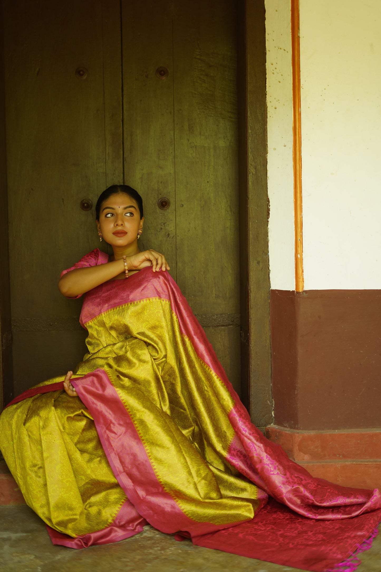 Lime Pure Soft Silk Saree With Twirling Blouse Piece