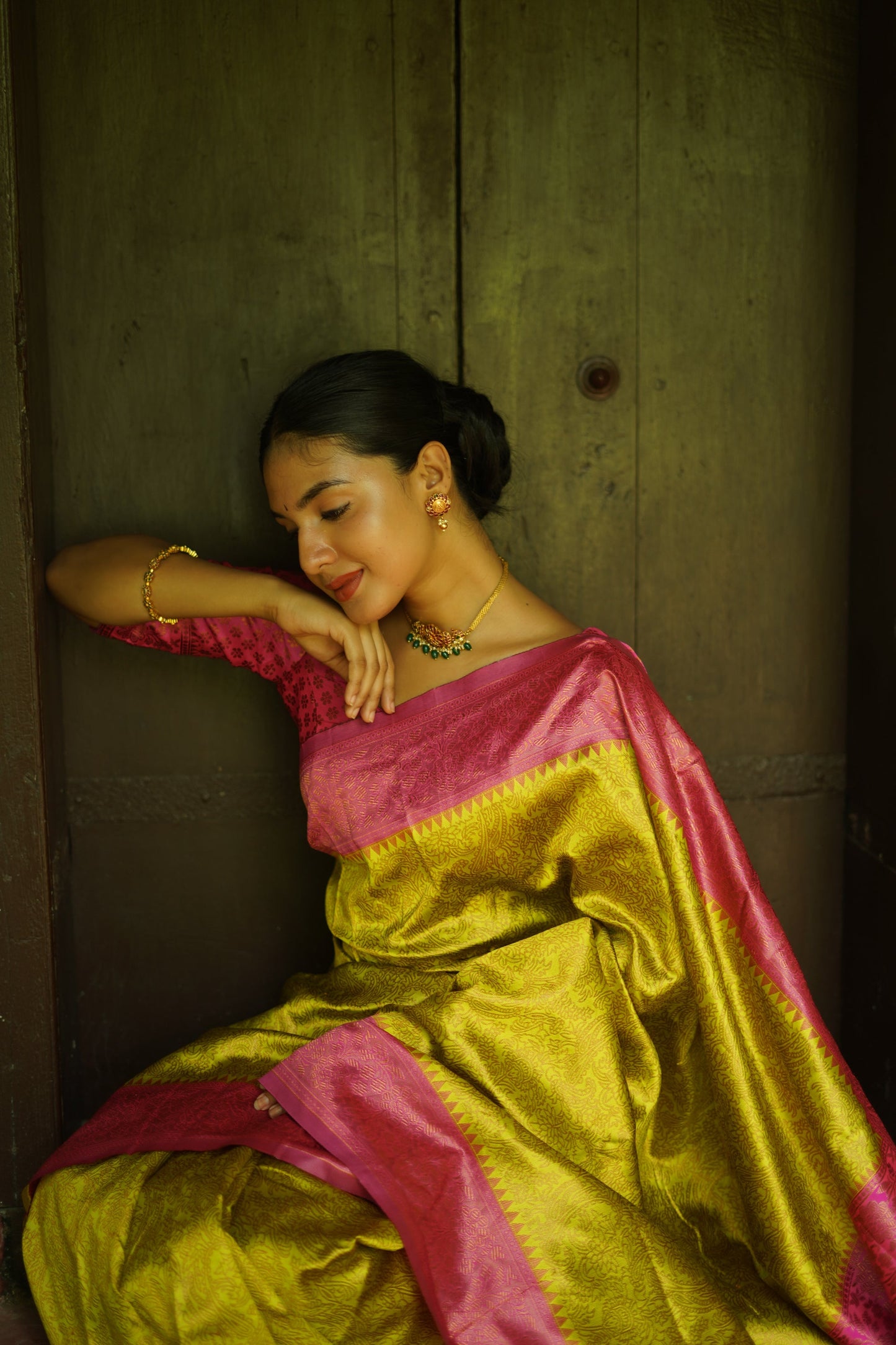 Lime Pure Soft Silk Saree With Twirling Blouse Piece