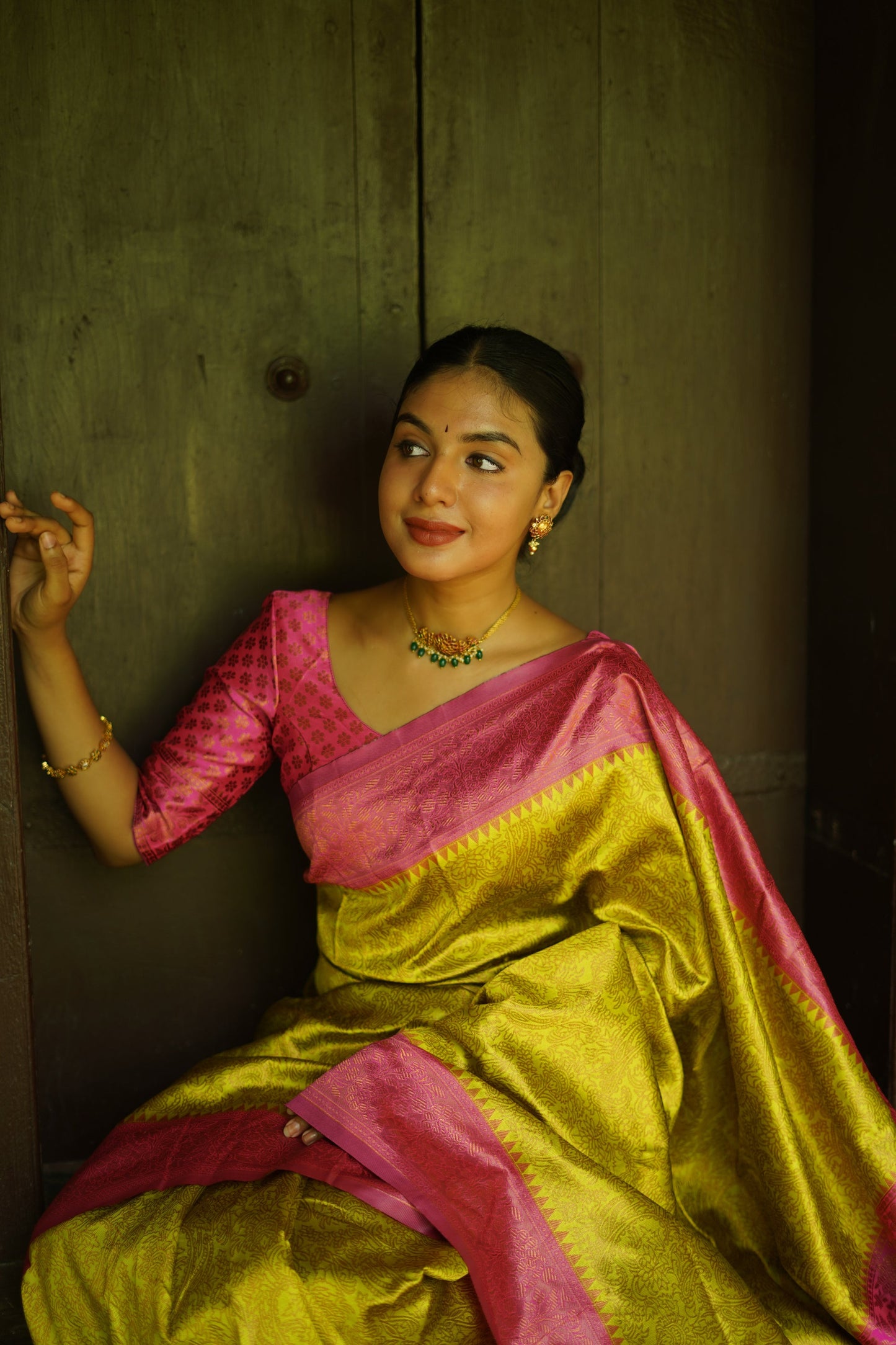 Lime Pure Soft Silk Saree With Twirling Blouse Piece