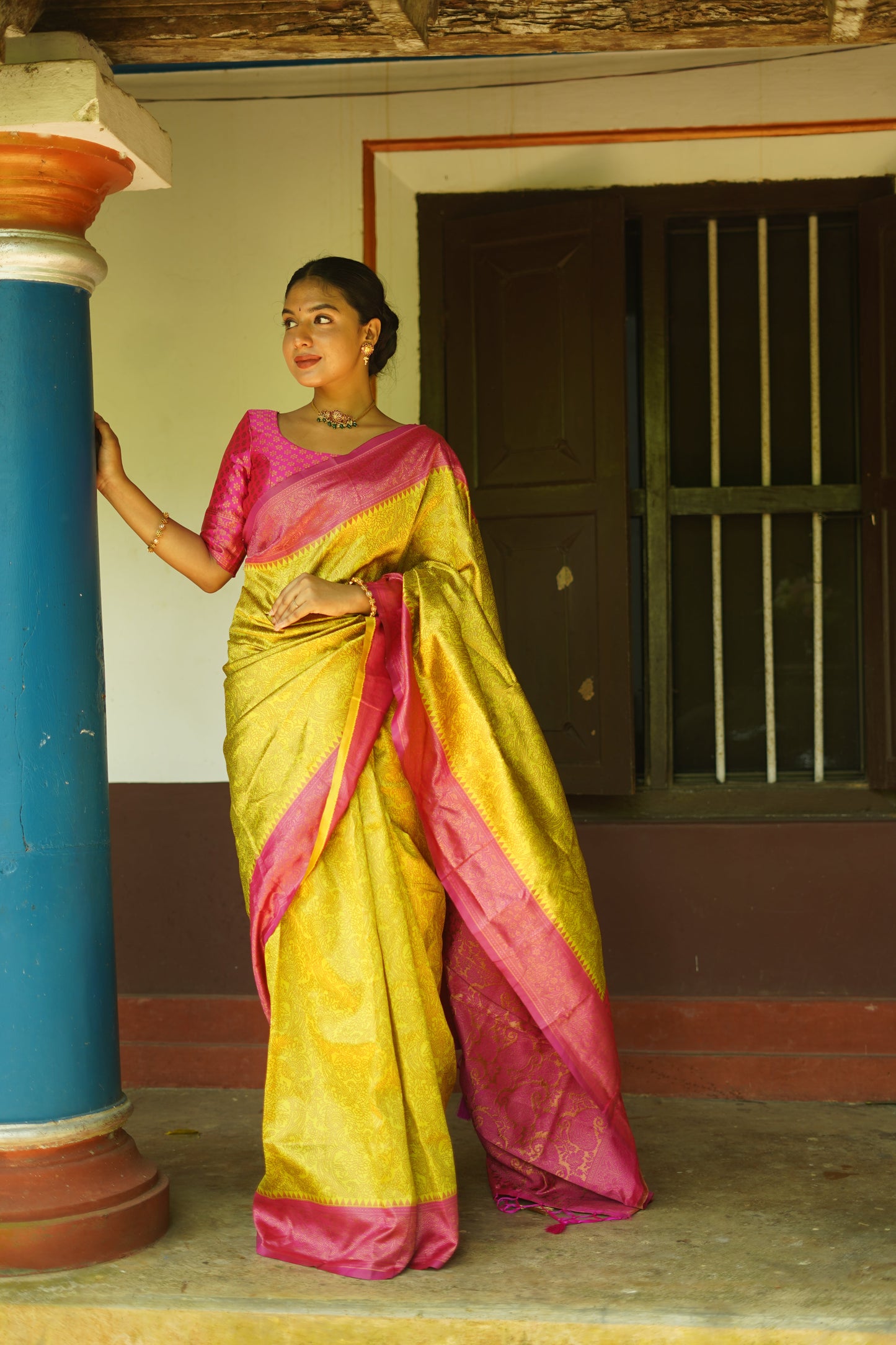 Lime Pure Soft Silk Saree With Twirling Blouse Piece