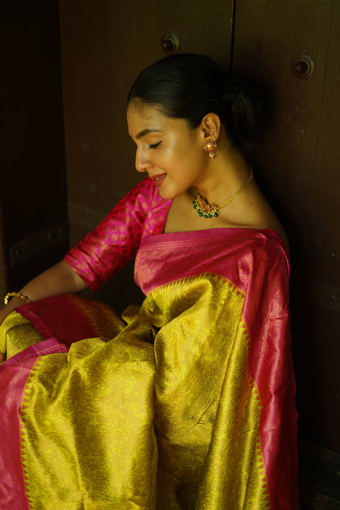 Lime Pure Soft Silk Saree With Twirling Blouse Piece