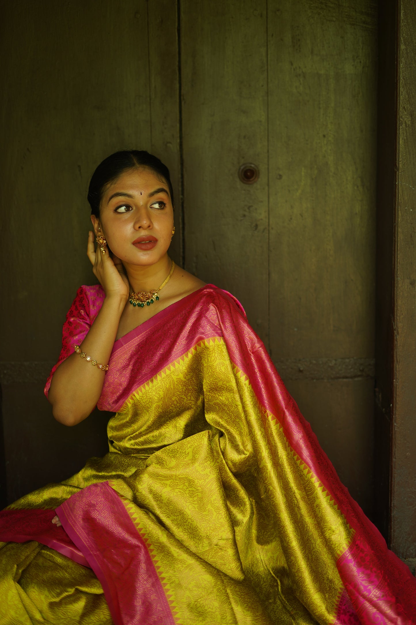 Lime Pure Soft Silk Saree With Twirling Blouse Piece
