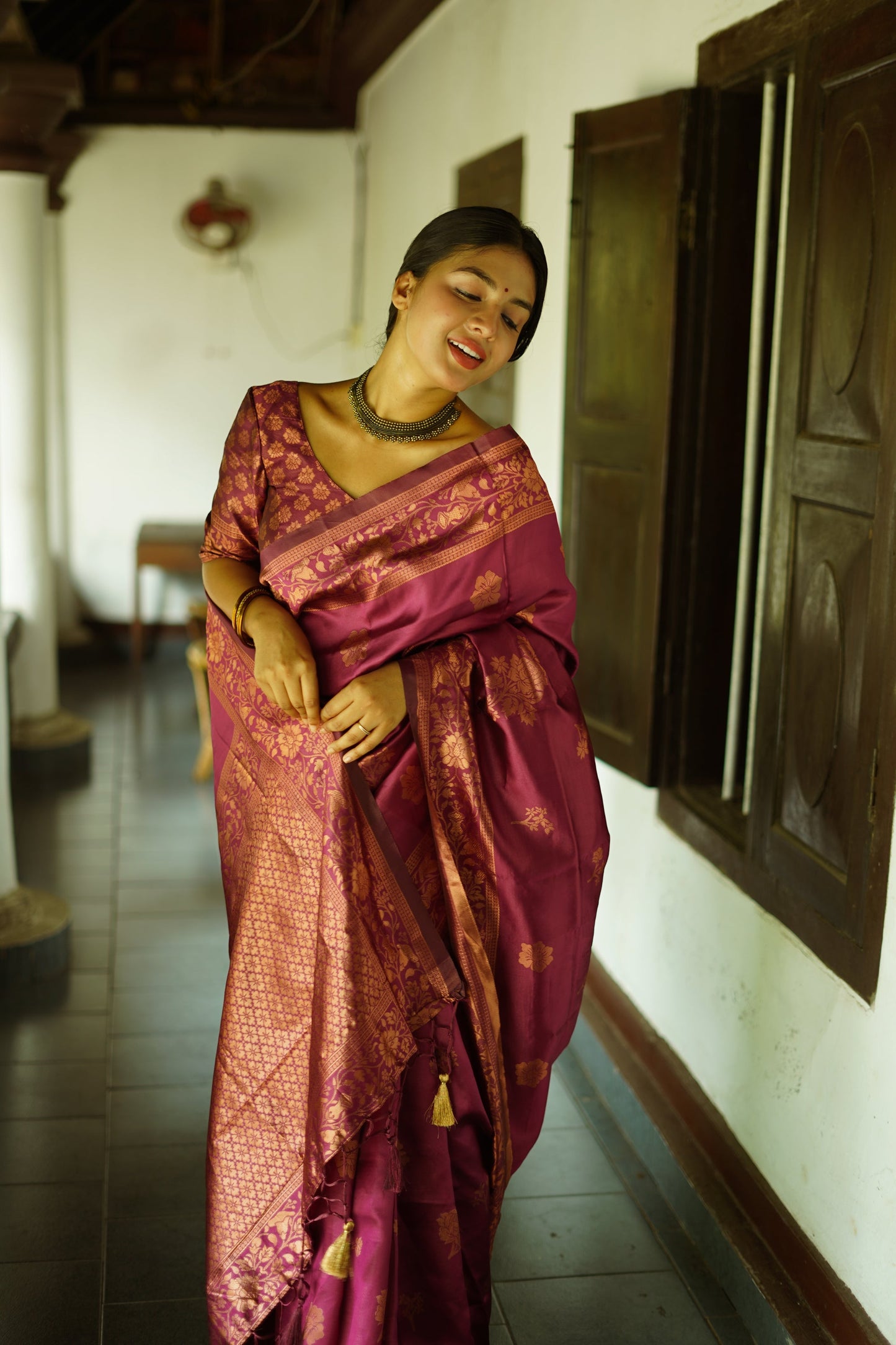 Wine Pure Soft Silk Saree With Twirling Blouse Piece