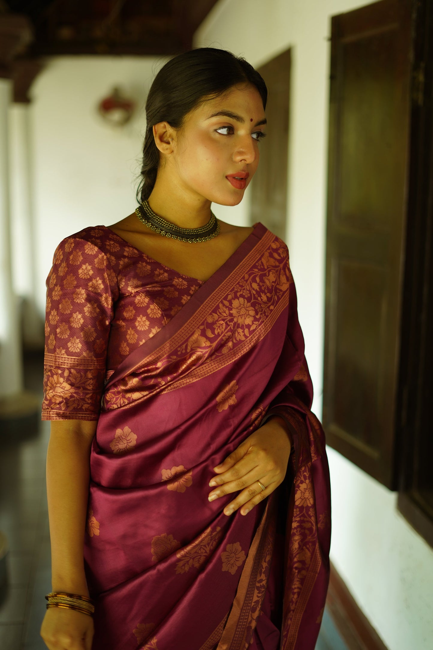 Wine Pure Soft Silk Saree With Twirling Blouse Piece