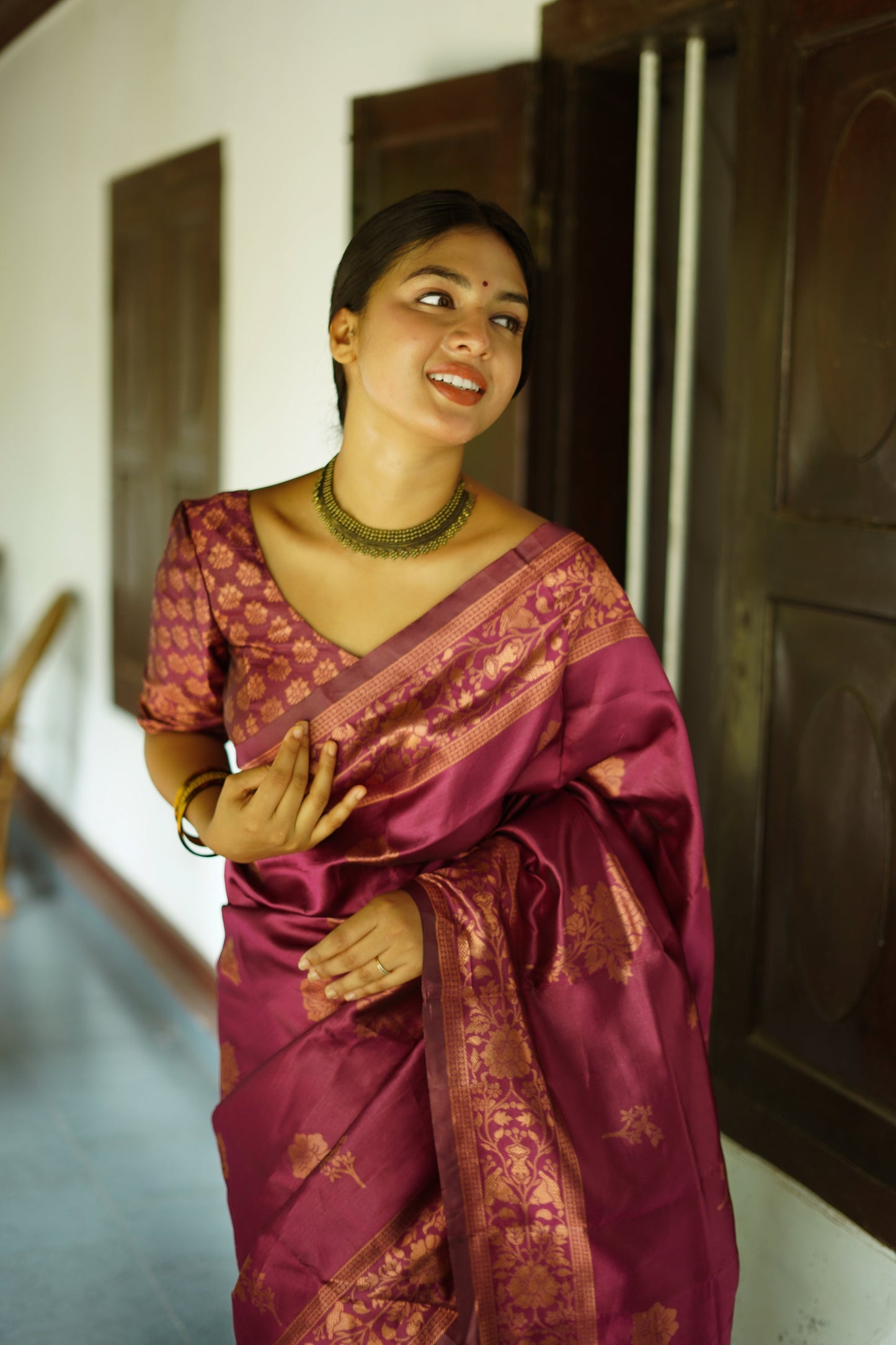 Wine Pure Soft Silk Saree With Twirling Blouse Piece