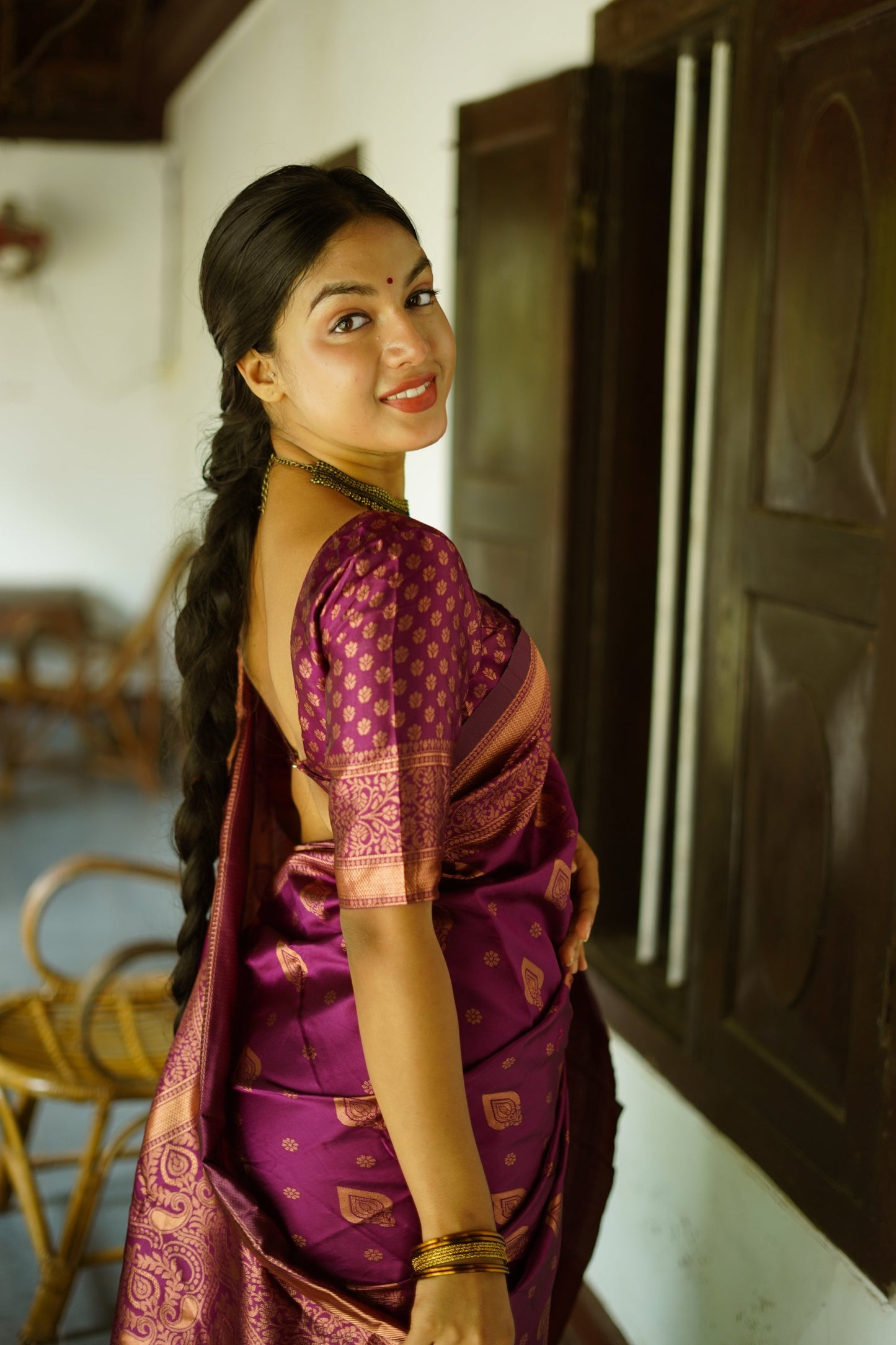 Wine Pure Soft Silk Saree With Twirling Blouse Piece