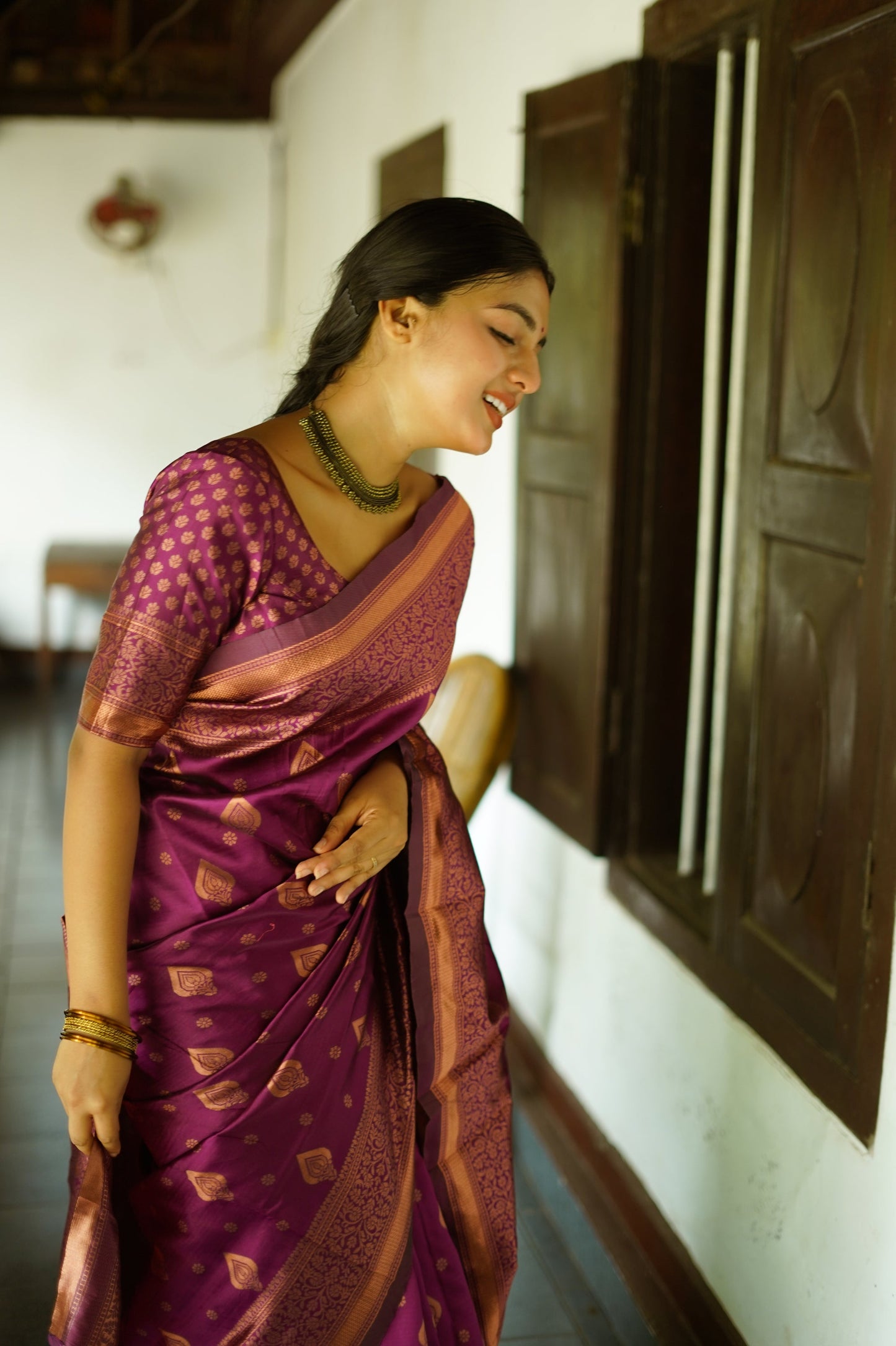 Wine Pure Soft Silk Saree With Twirling Blouse Piece