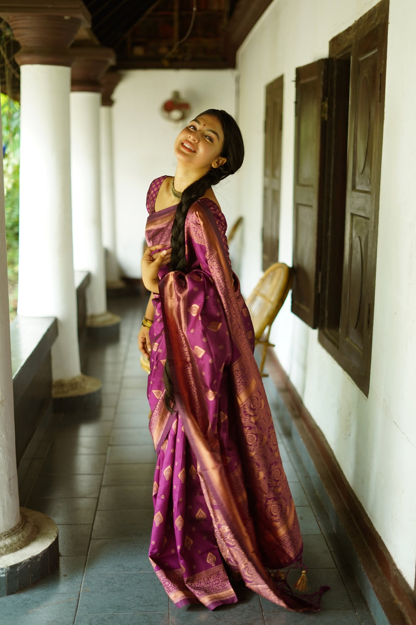 Wine Pure Soft Silk Saree With Twirling Blouse Piece