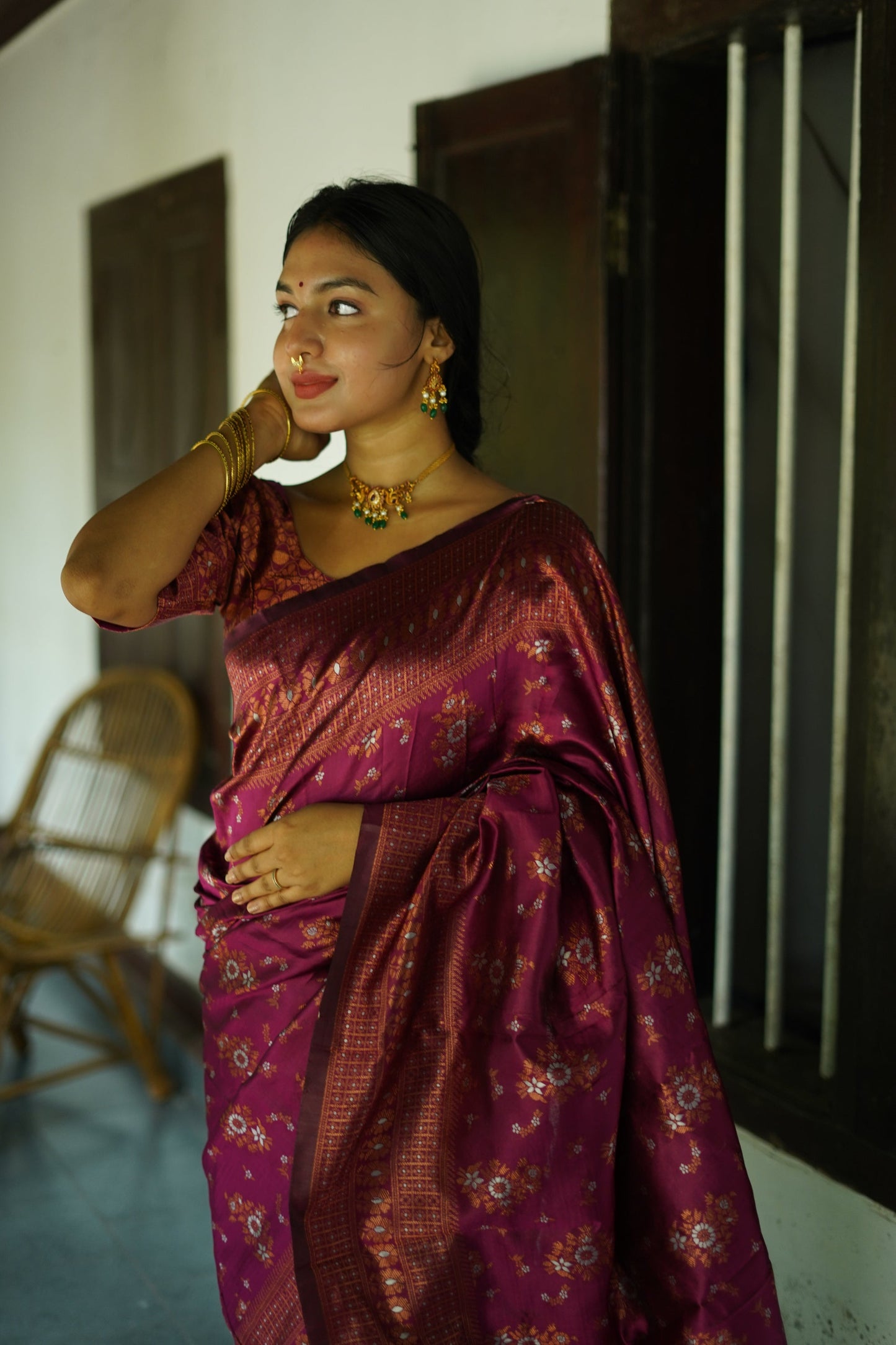 Wine Pure Soft Silk Saree With Twirling Blouse Piece