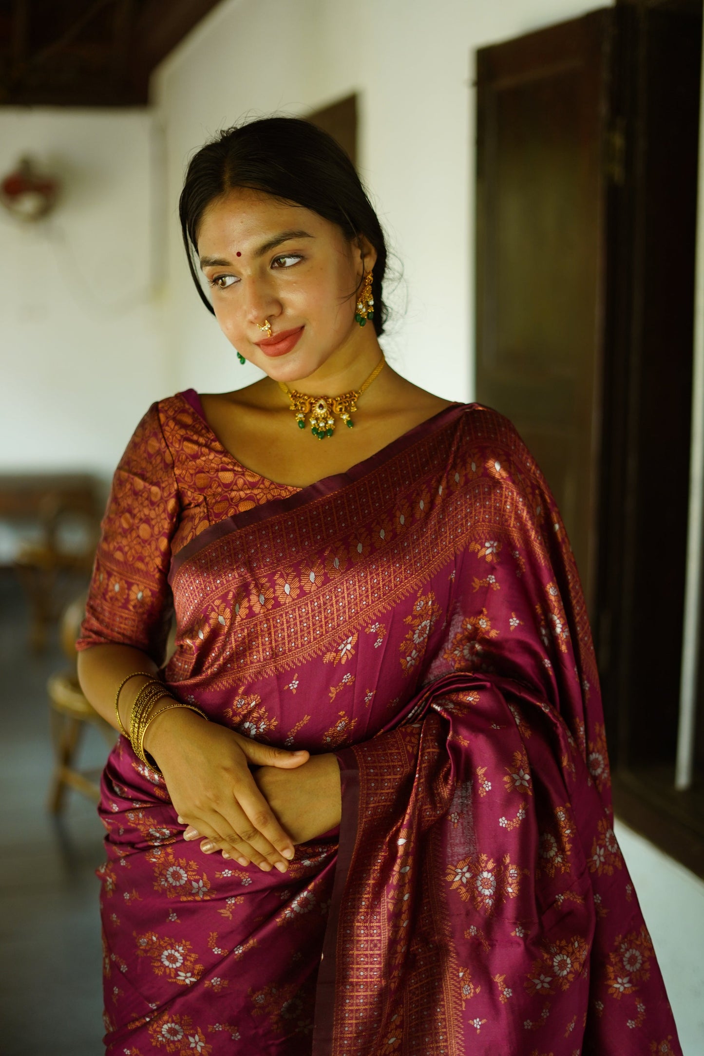 Wine Pure Soft Silk Saree With Twirling Blouse Piece