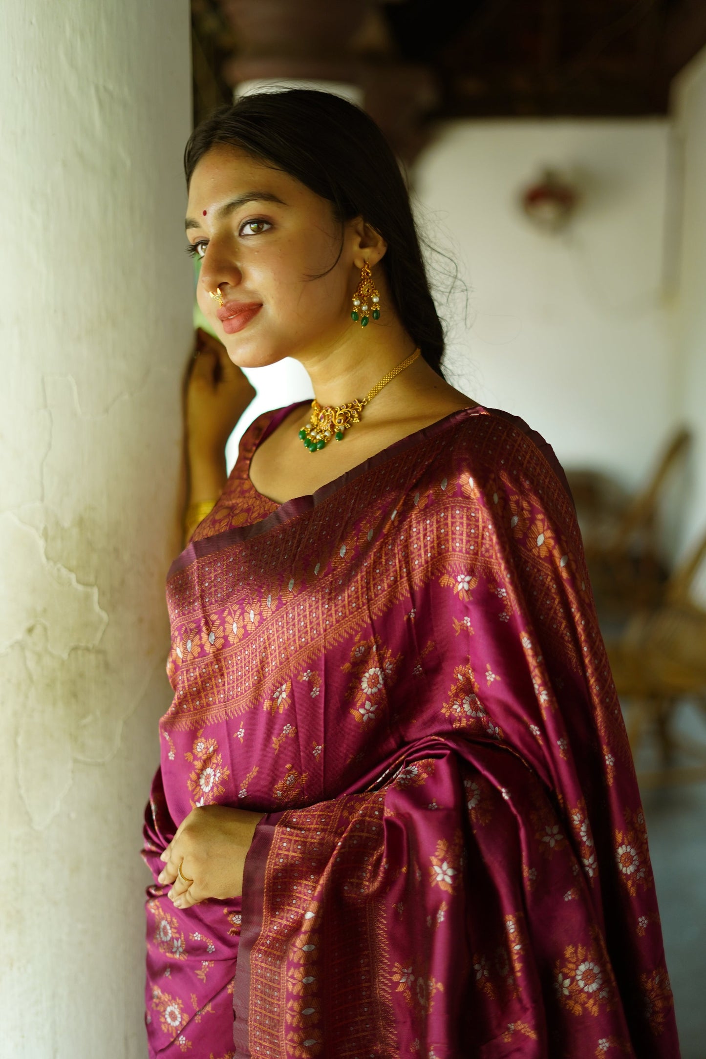 Wine Pure Soft Silk Saree With Twirling Blouse Piece