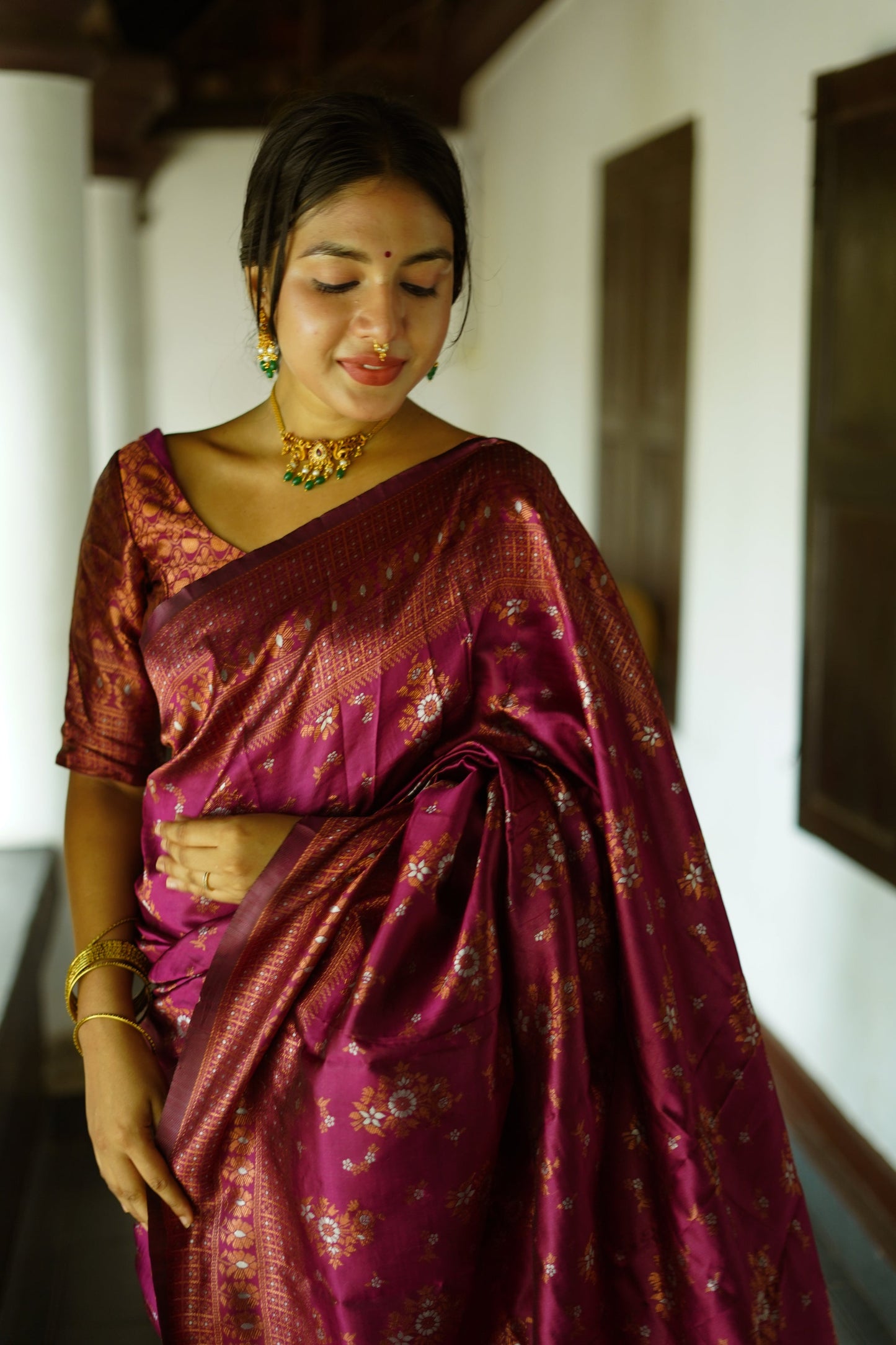 Wine Pure Soft Silk Saree With Twirling Blouse Piece