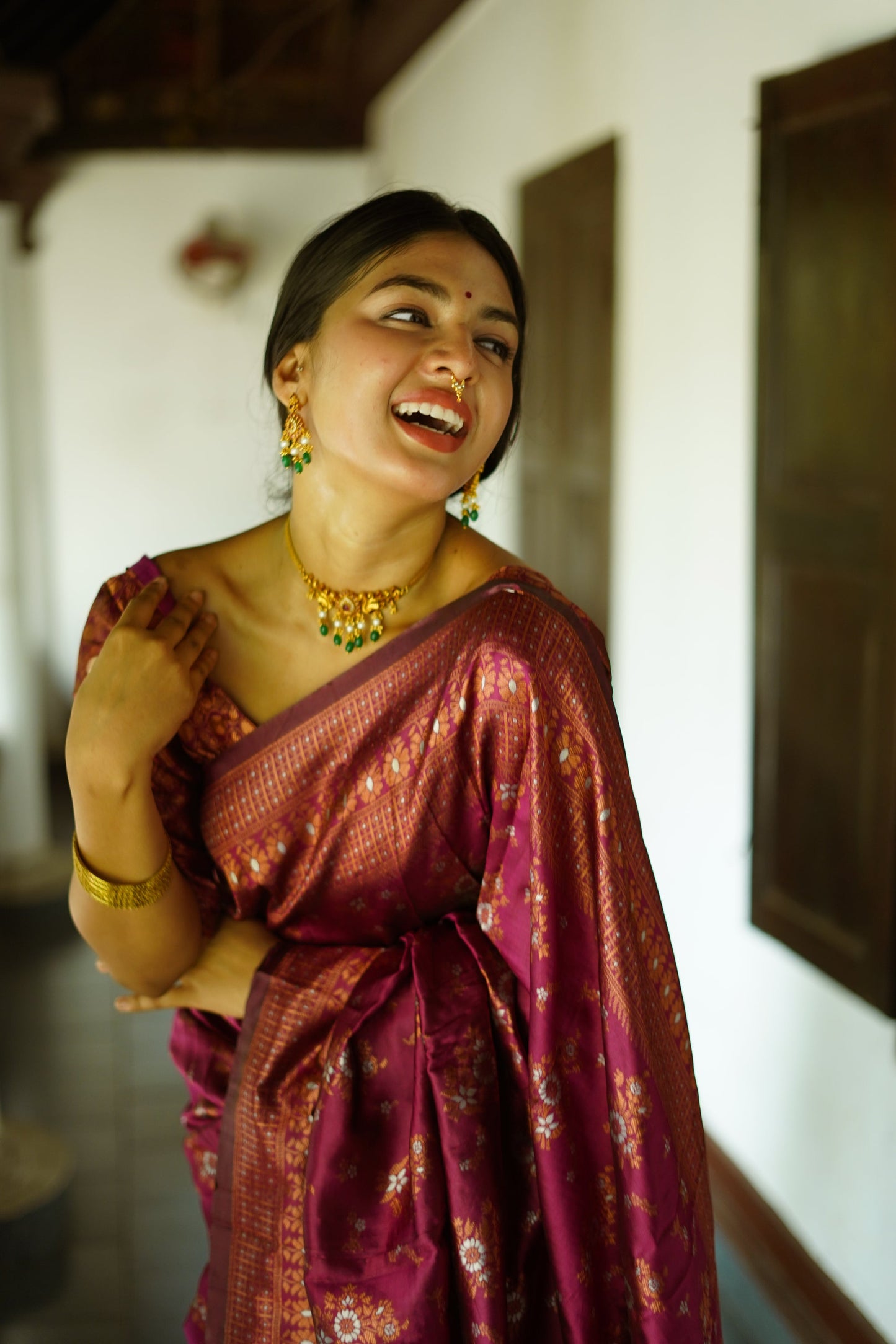Wine Pure Soft Silk Saree With Twirling Blouse Piece
