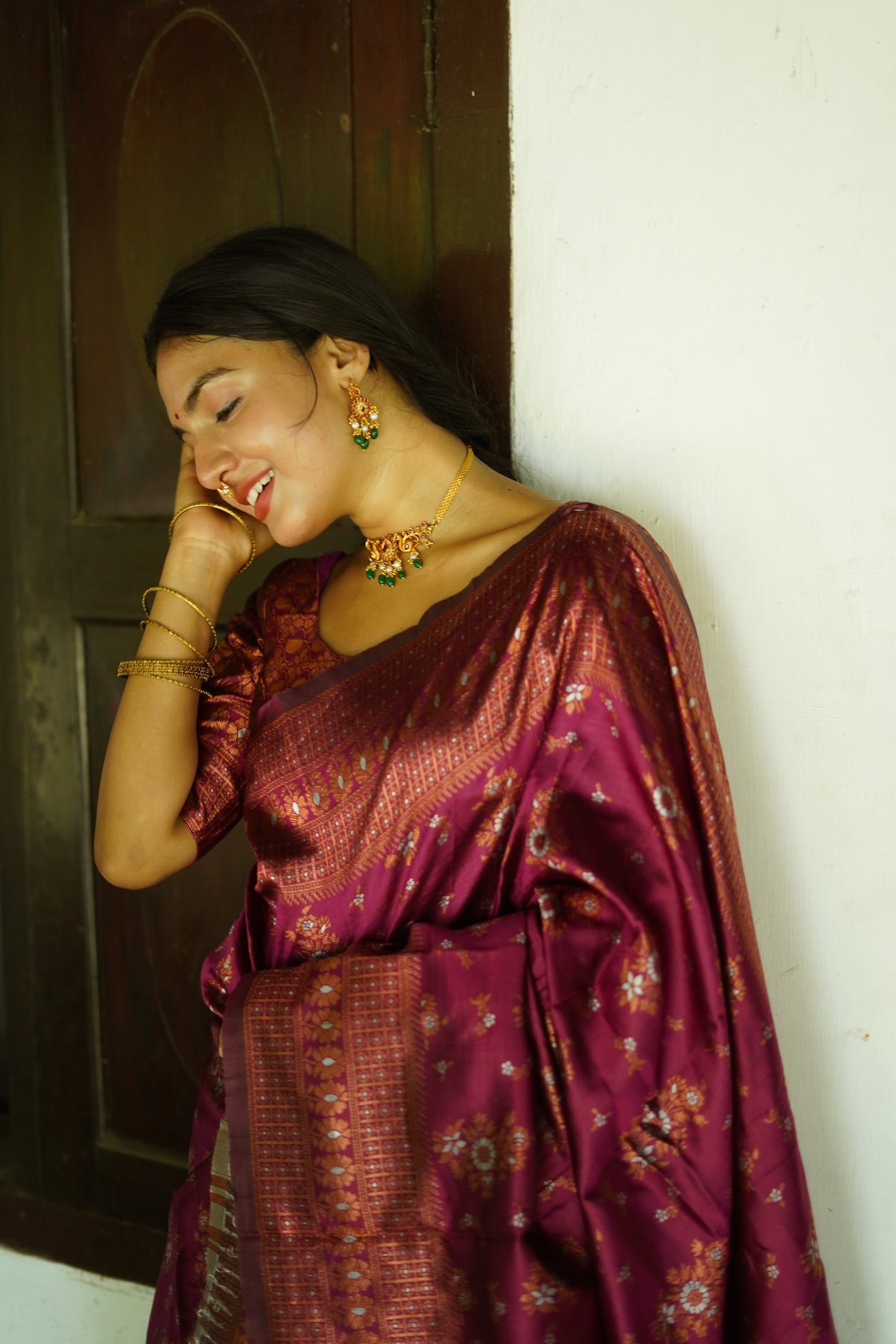 Wine Pure Soft Silk Saree With Twirling Blouse Piece