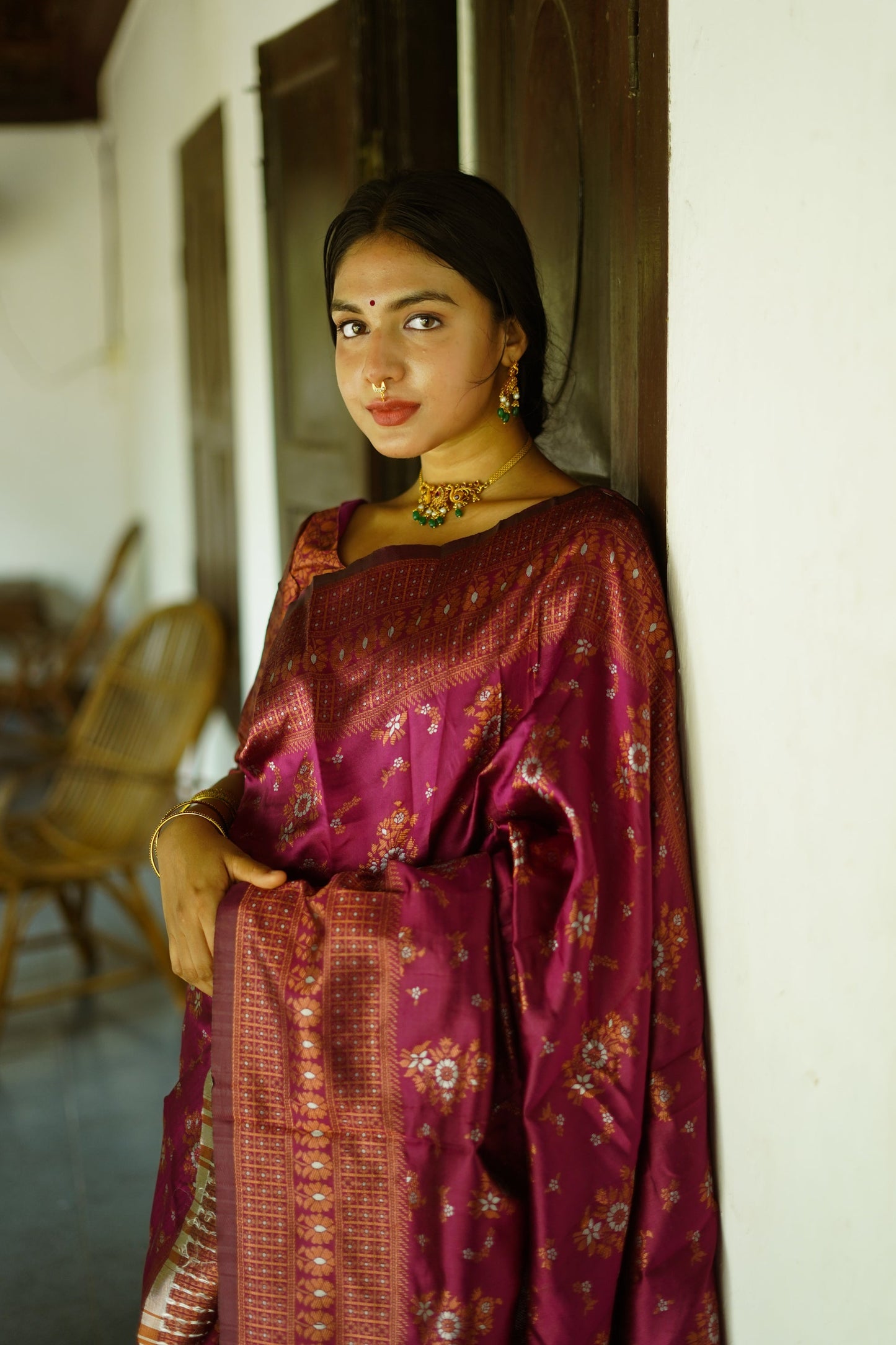 Wine Pure Soft Silk Saree With Twirling Blouse Piece
