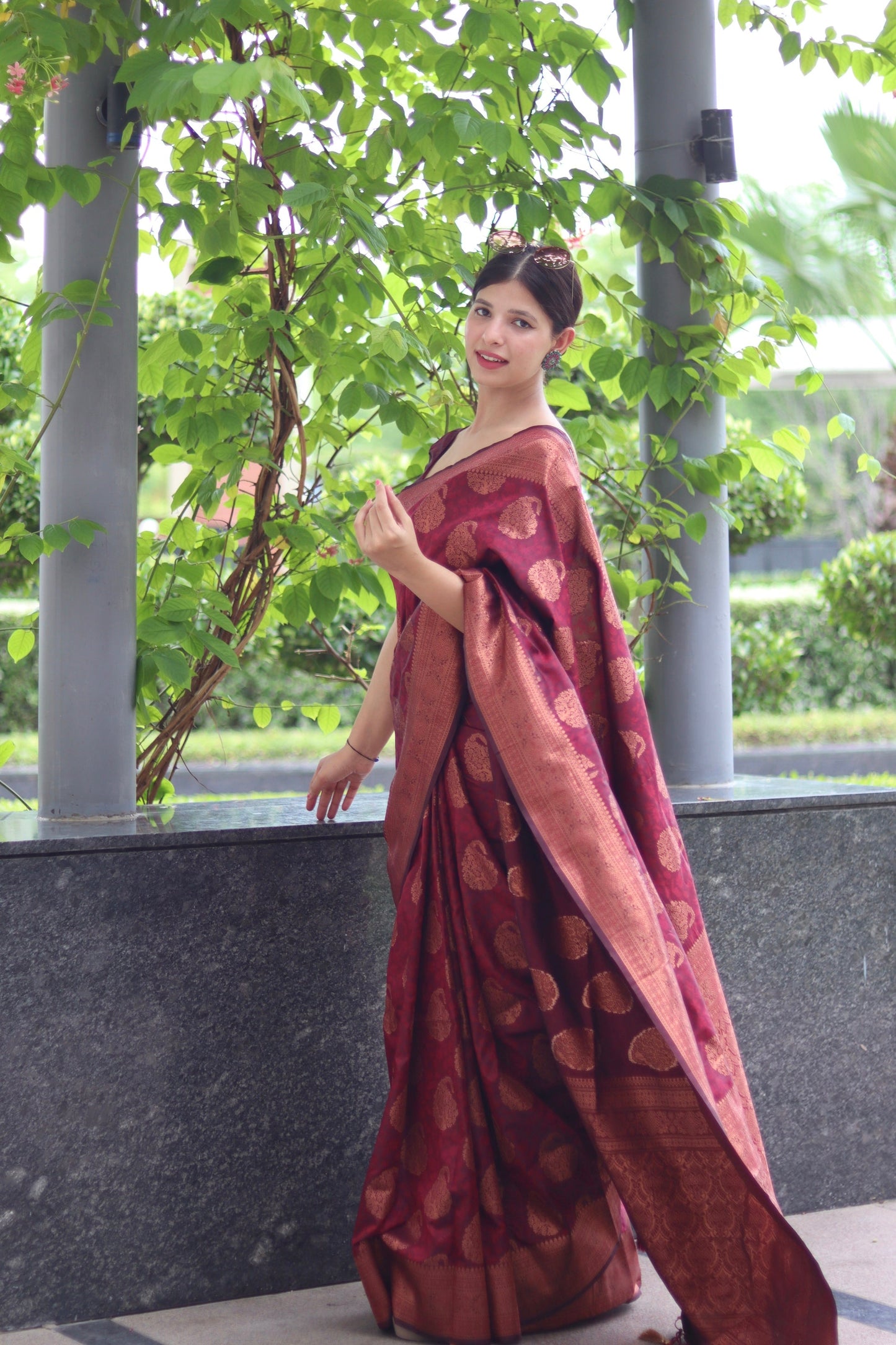 Maroon Soft Satin Silk Saree With Demure Blouse Piece