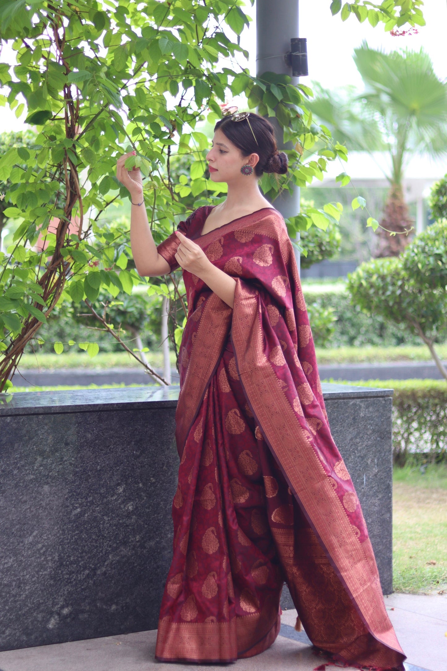 Maroon Soft Satin Silk Saree With Demure Blouse Piece