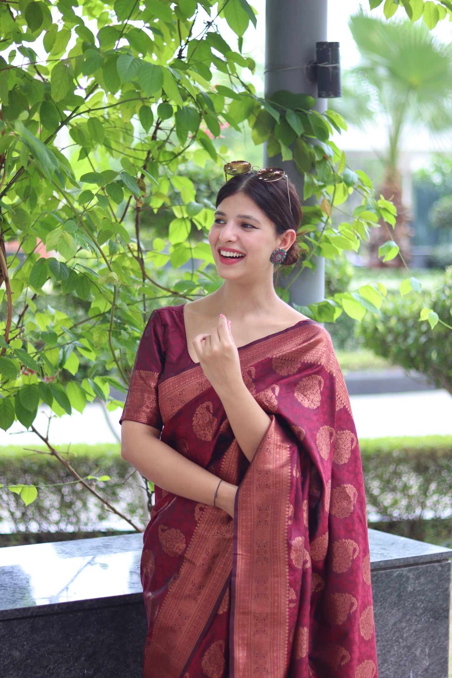 Maroon Soft Satin Silk Saree With Demure Blouse Piece