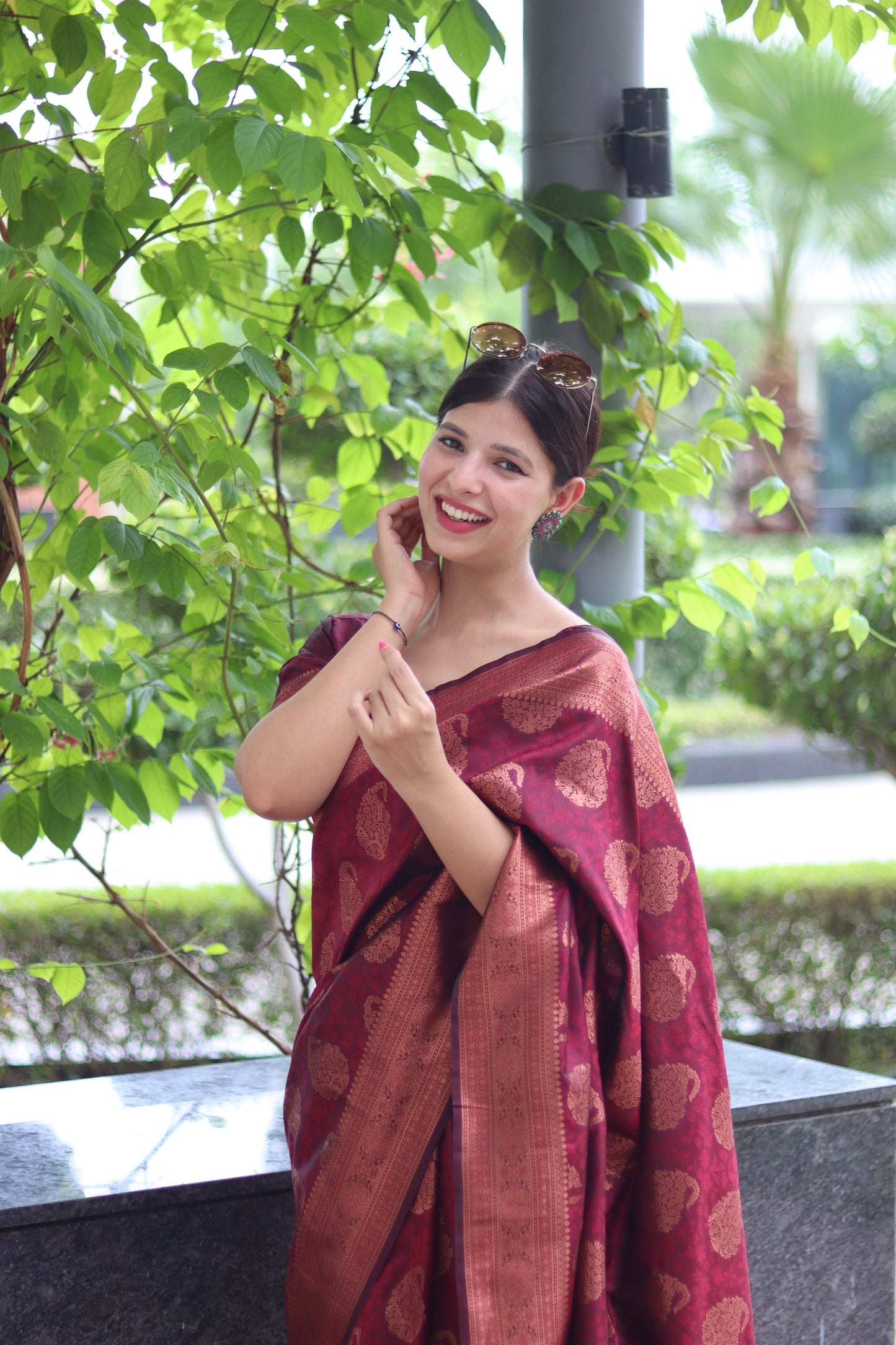Maroon Soft Satin Silk Saree With Demure Blouse Piece