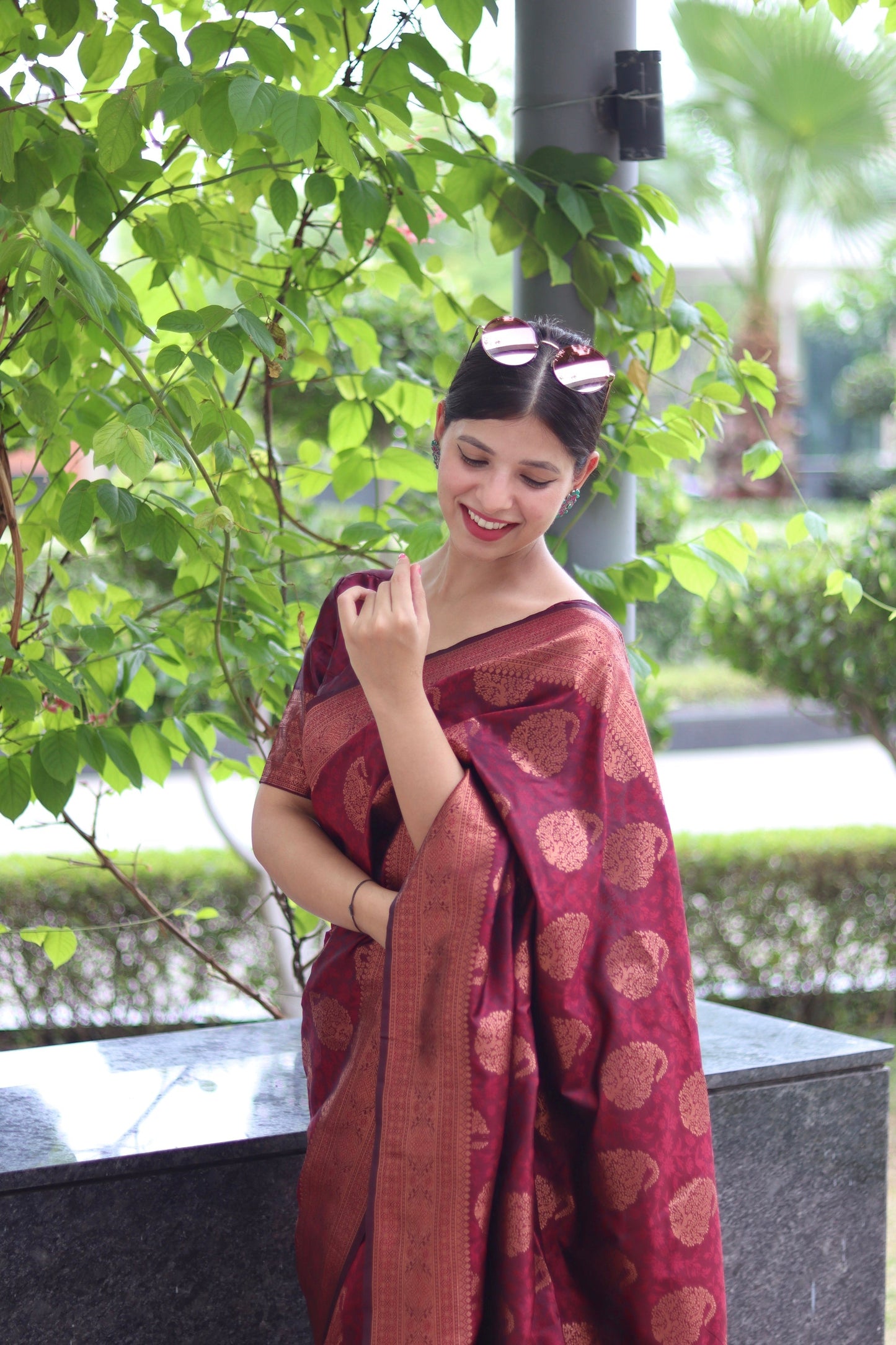 Maroon Soft Satin Silk Saree With Demure Blouse Piece