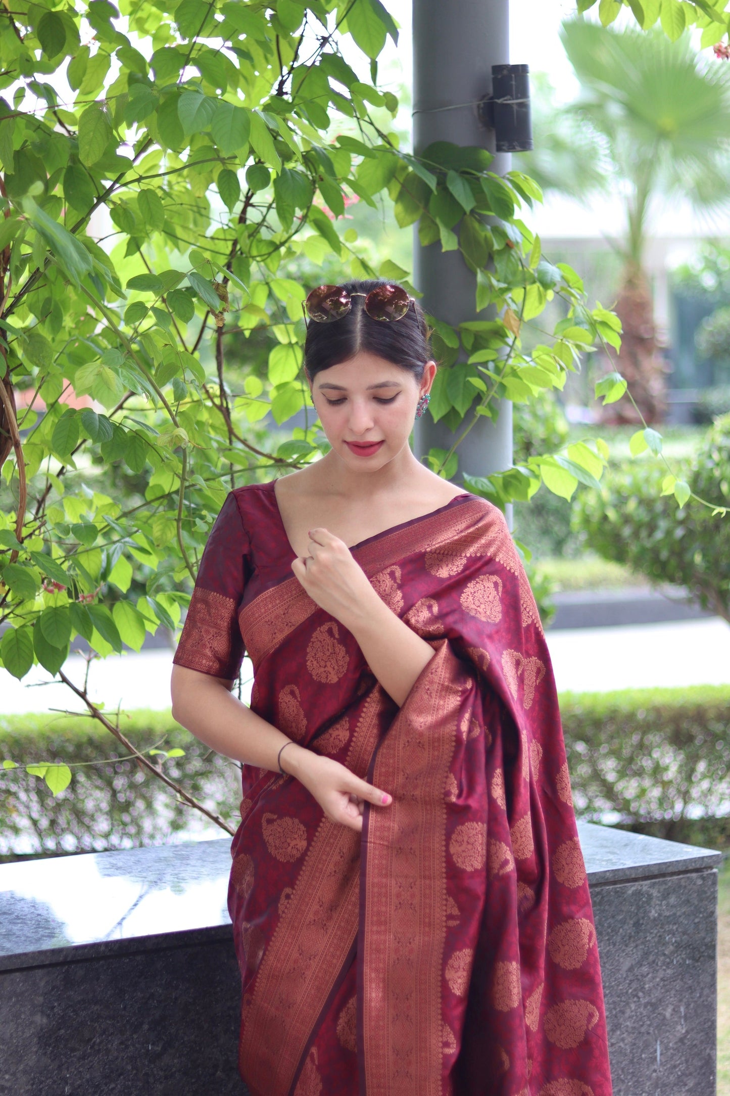 Maroon Soft Satin Silk Saree With Demure Blouse Piece