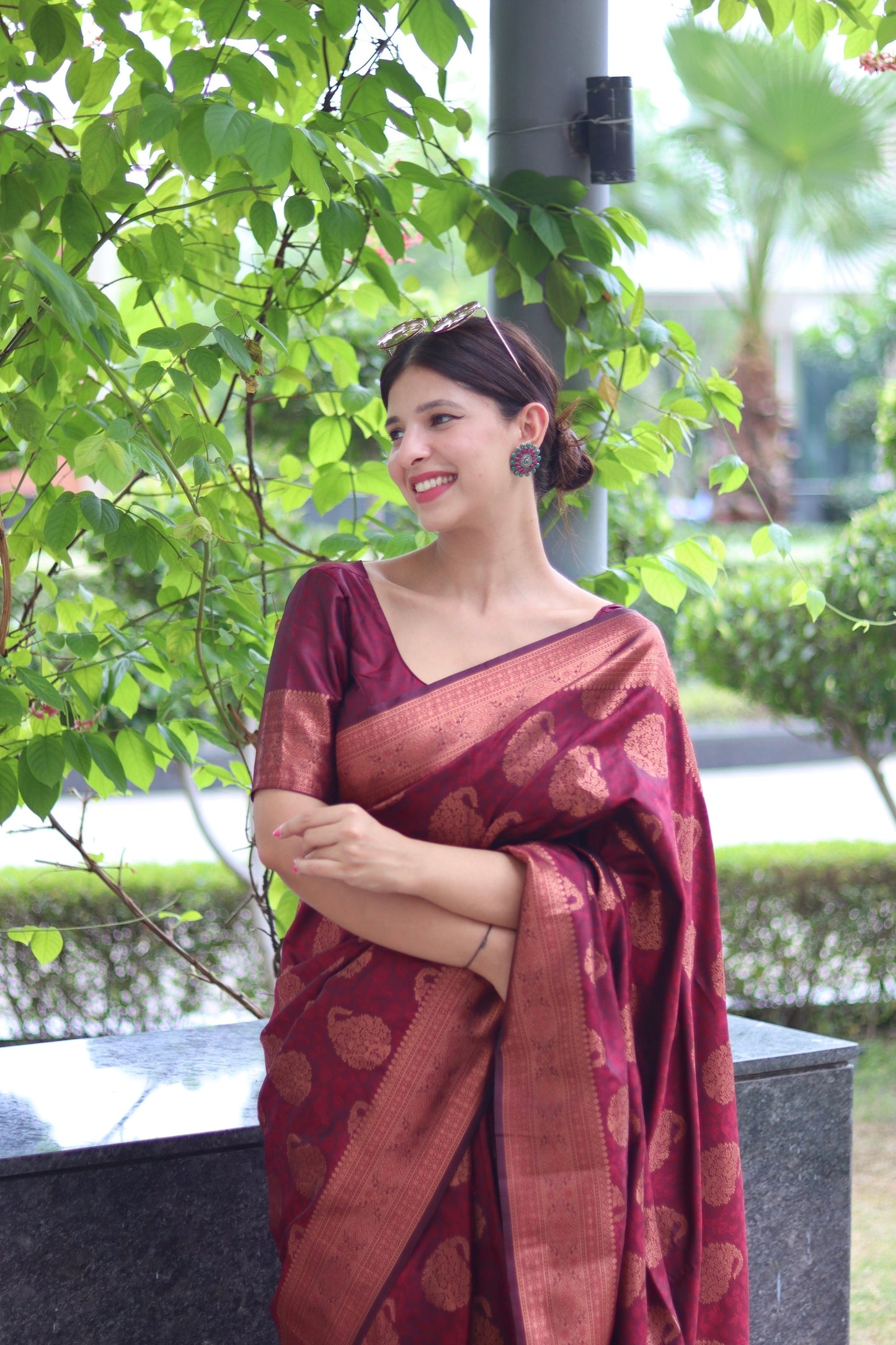 Maroon Soft Satin Silk Saree With Demure Blouse Piece