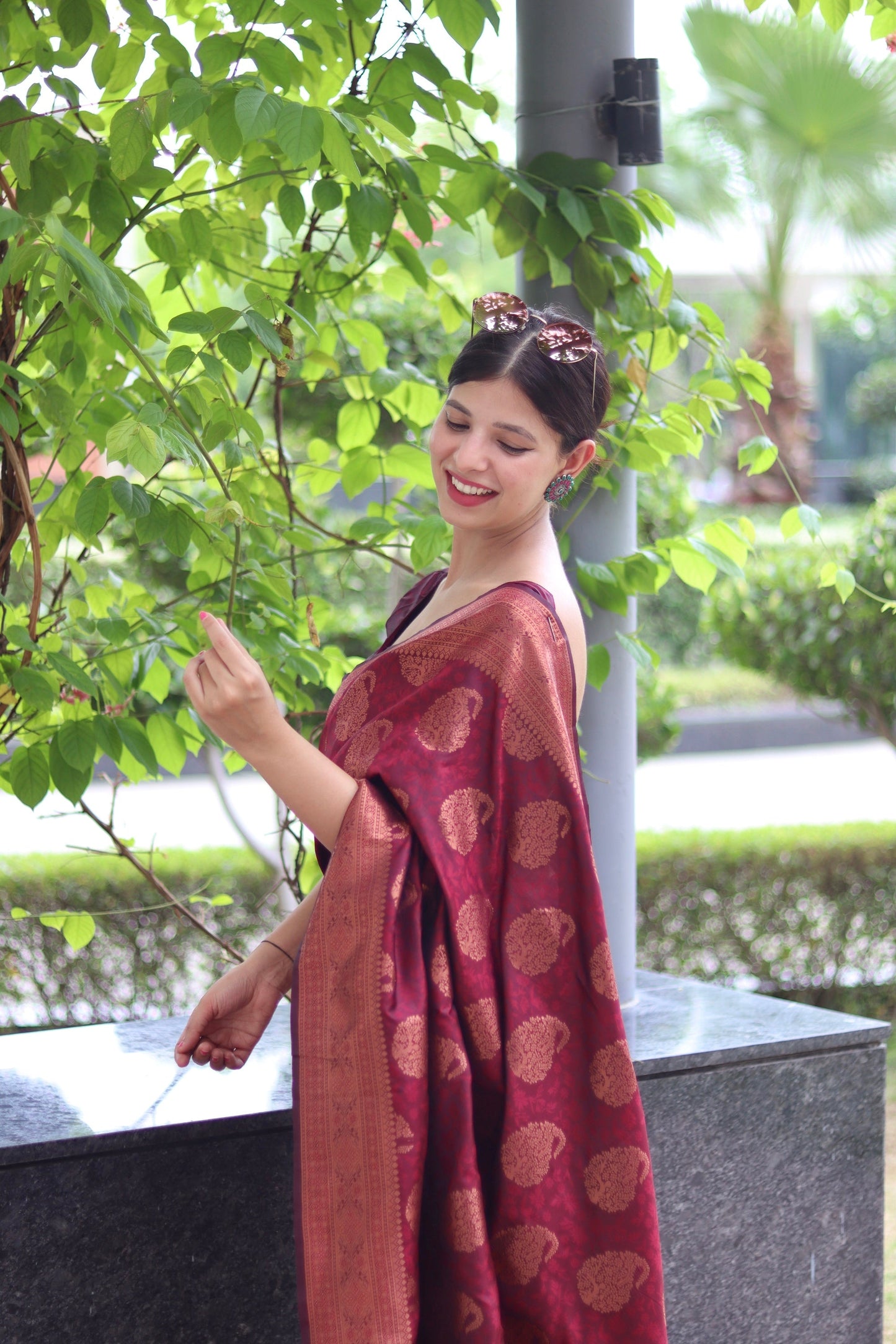 Maroon Soft Satin Silk Saree With Demure Blouse Piece